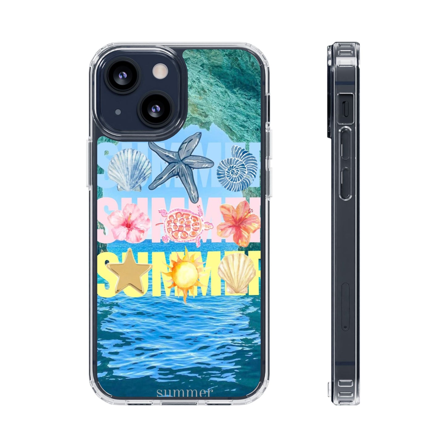 Clear Summer Beach Phone Case — Impact‑Resistant Tropical Design
