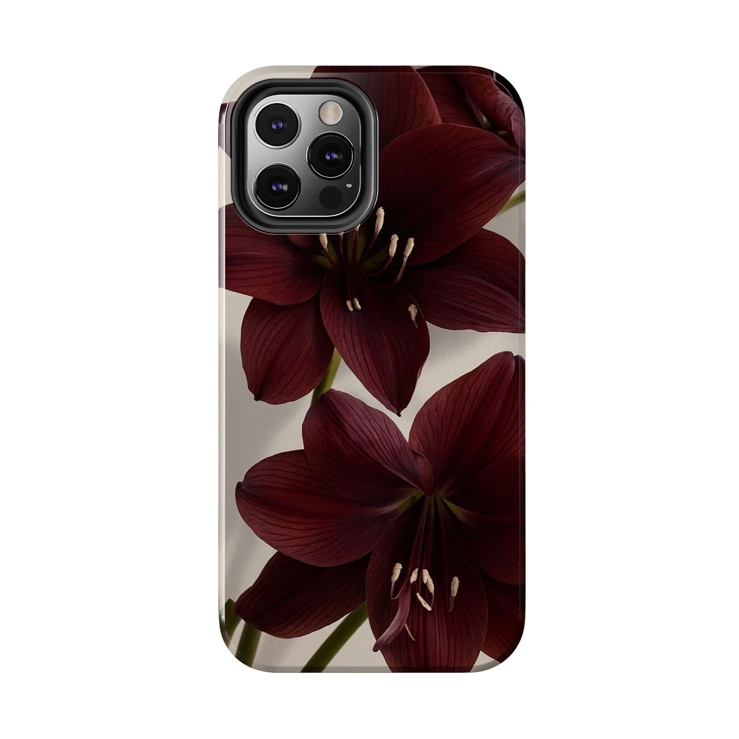Amaryllis Noir Tough Phone Case — Dark Burgundy Floral Protective Cover