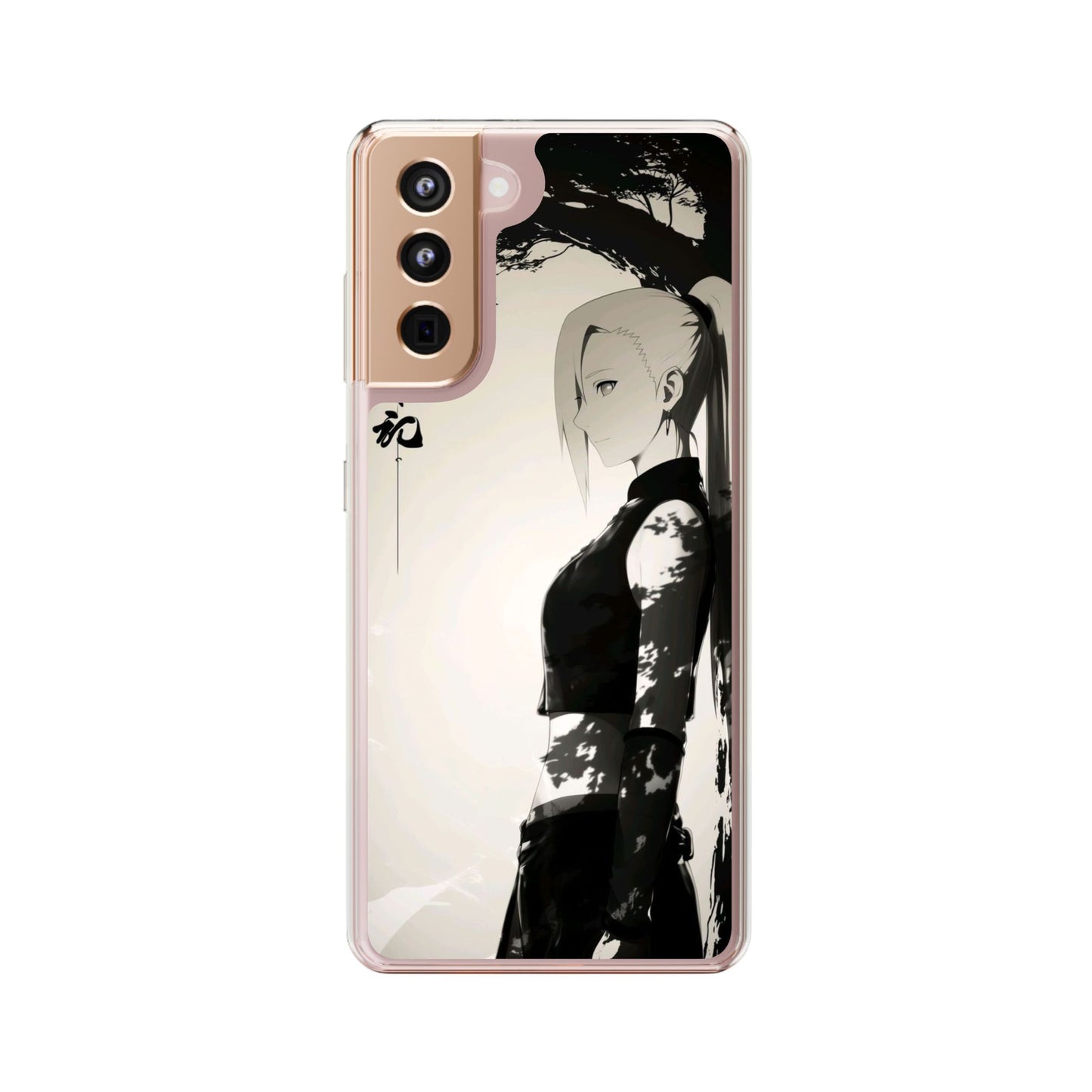 Anime Samurai Clear Phone Case — Monochrome Sumi-E Style
