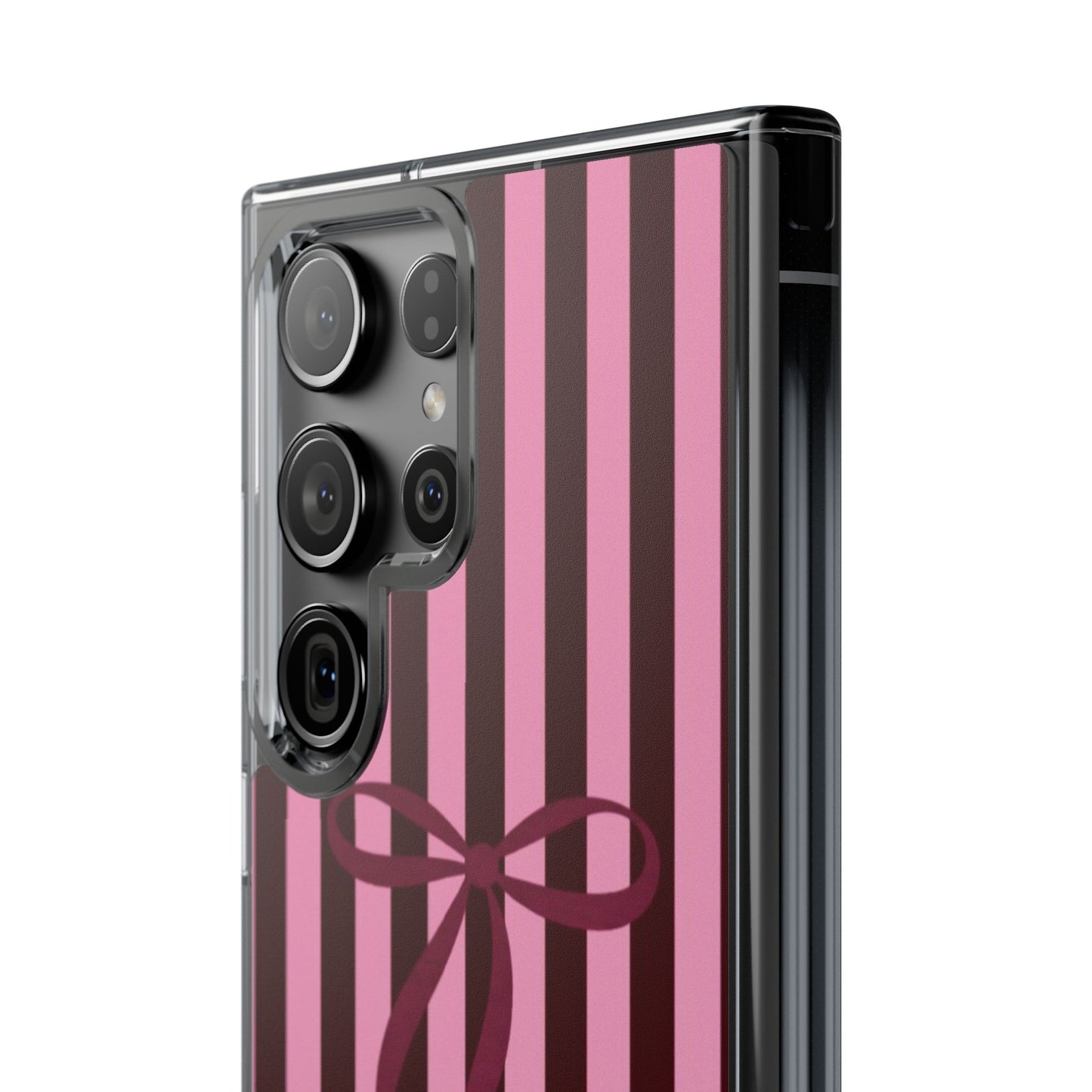Pink Striped Ribbon Clear Impact-Resistant Phone Case