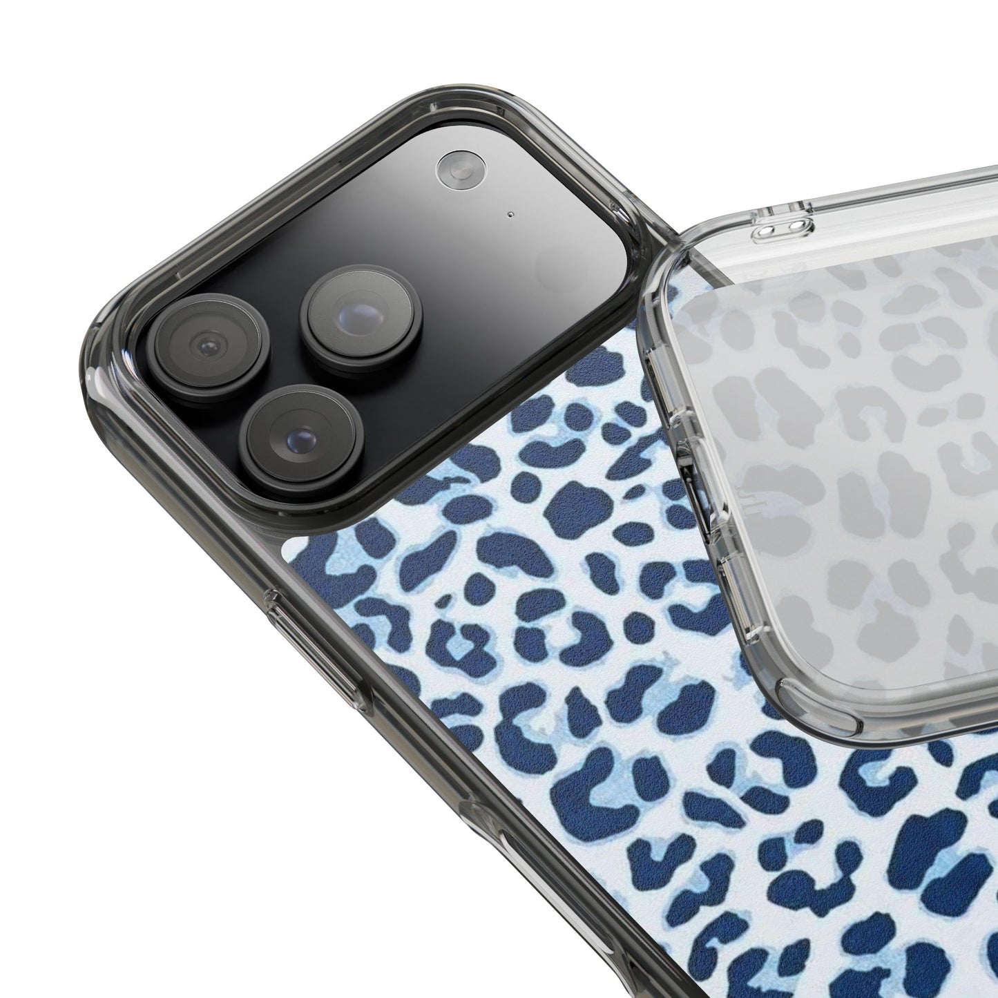 Clear Impact-Resistant Phone Case — Blue Watercolor Leopard Print