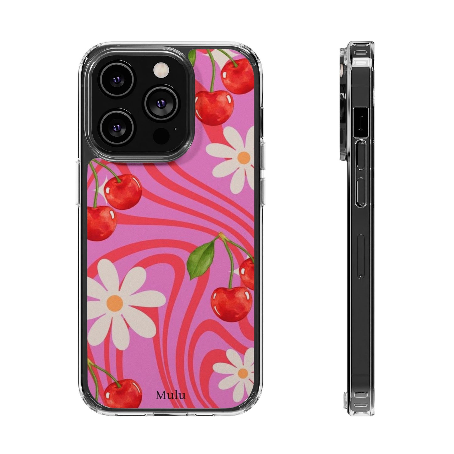 Clear Impact Phone Case — Retro Cherry & Daisy Floral Design