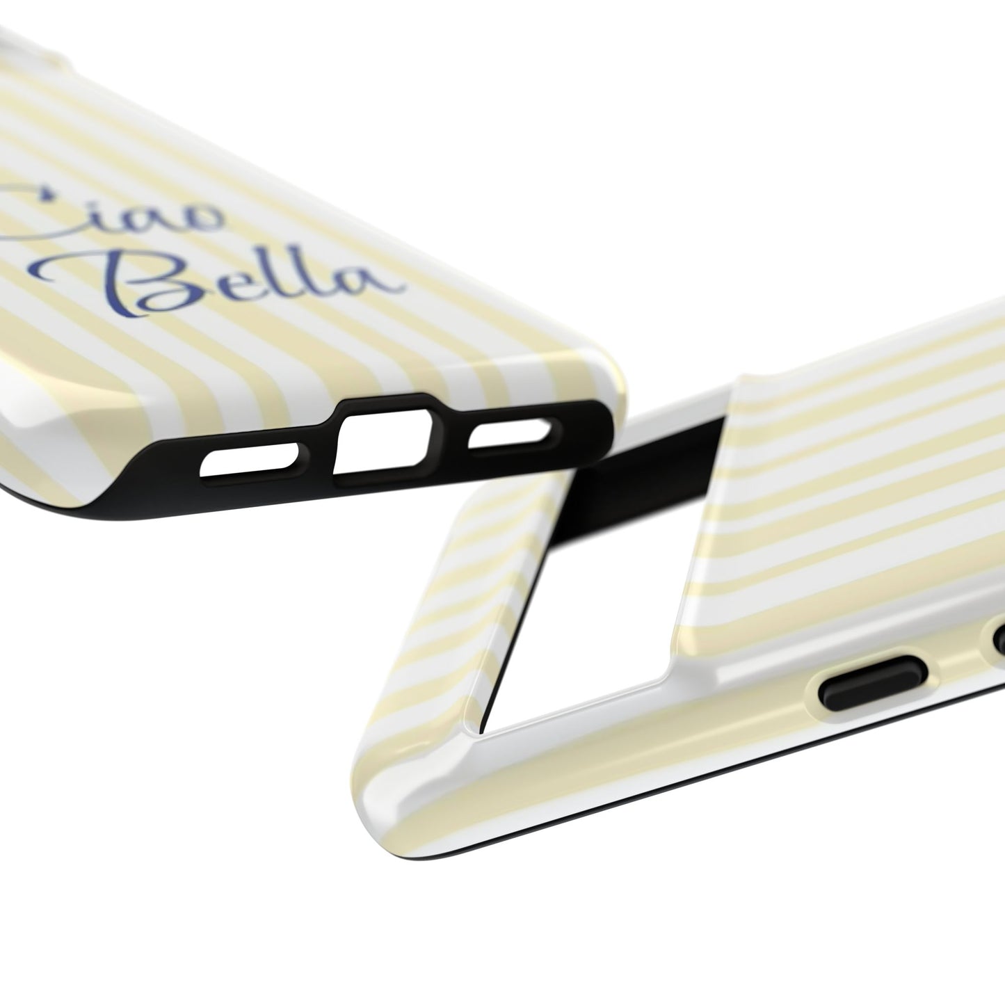 Ciao Bella Phone Case – Striped Elegant Italian Script Protective Cover