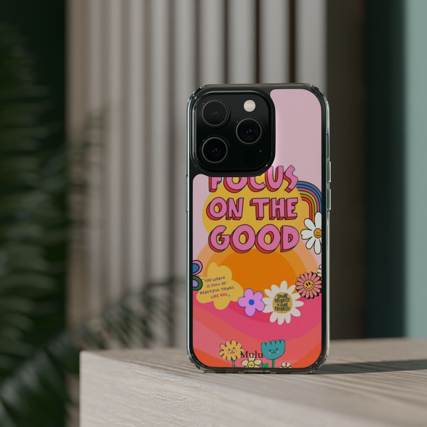 Clear Impact-Resistant Case — "Focus On The Good" Retro Floral Phone Cover
