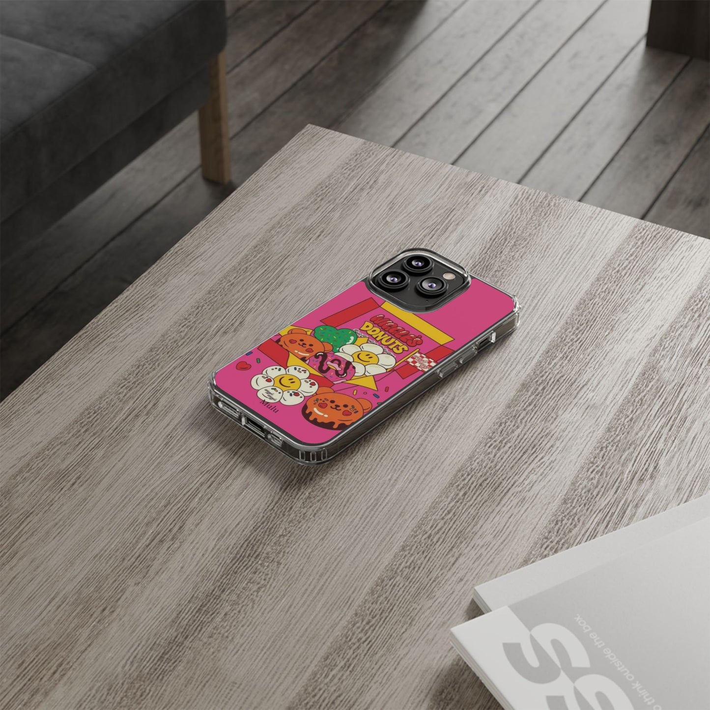 Donut Box Cute Phone Case — Clear Impact‑Resistant iPhone Cover with Smiling Donuts