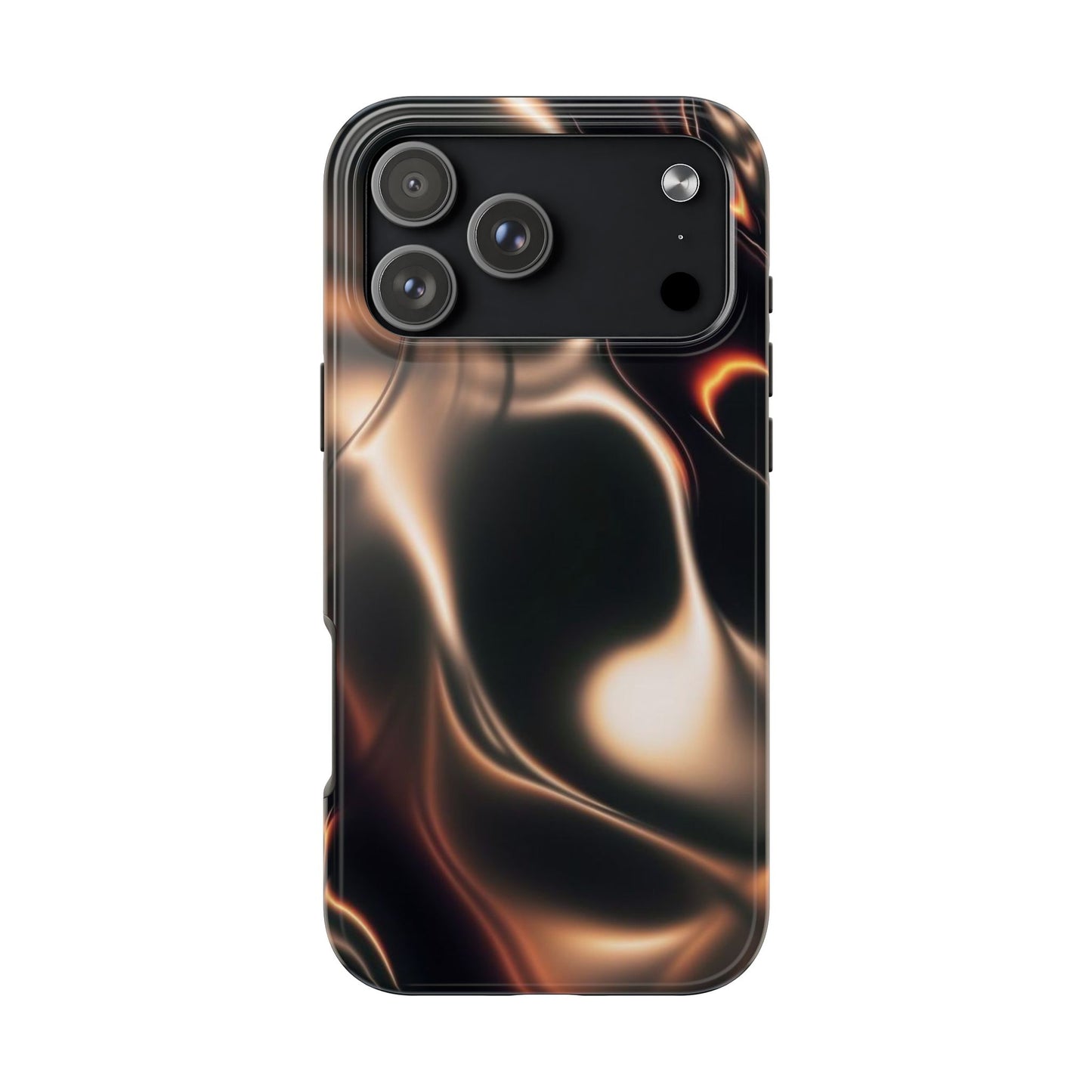 Abstract Liquid Glow Tough Phone Case — Black & Bronze Swirl Protective Cover