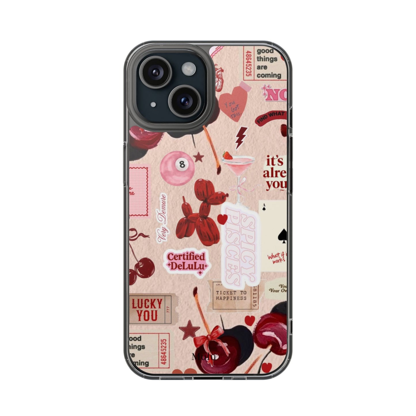 Clear Impact-Resistant Phone Case — Retro Cherry & Sticker Collage