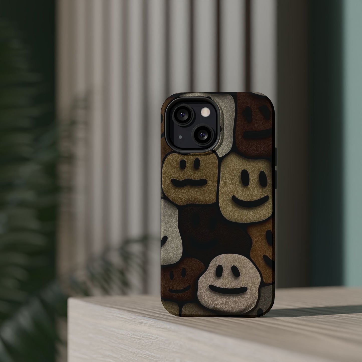 Magnetic Impact-Resistant Case — Brown Smiley Tile Phone Cover