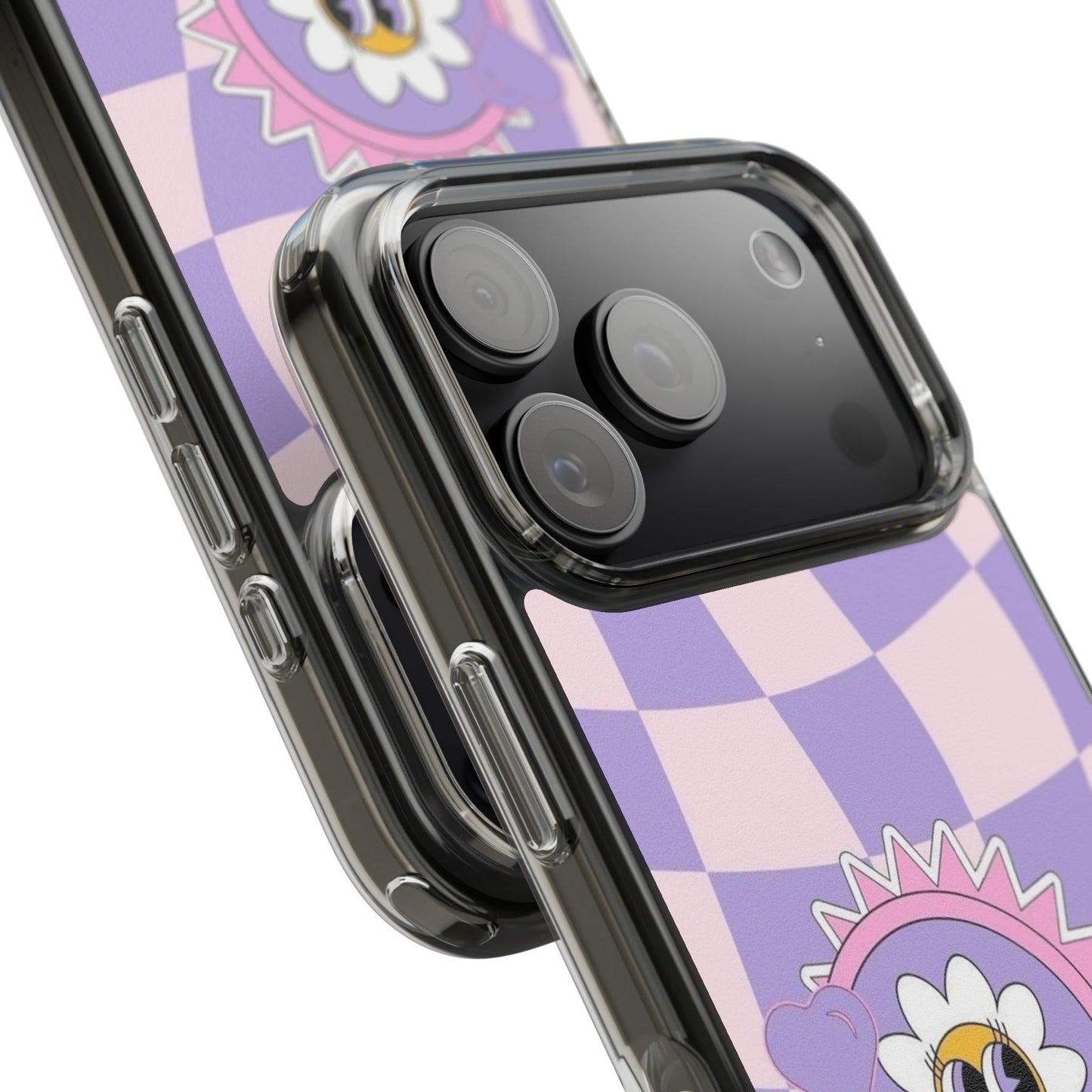 Clear Impact-Resistant Case — Cute Purple Checkerboard Dino with 'Mulu'