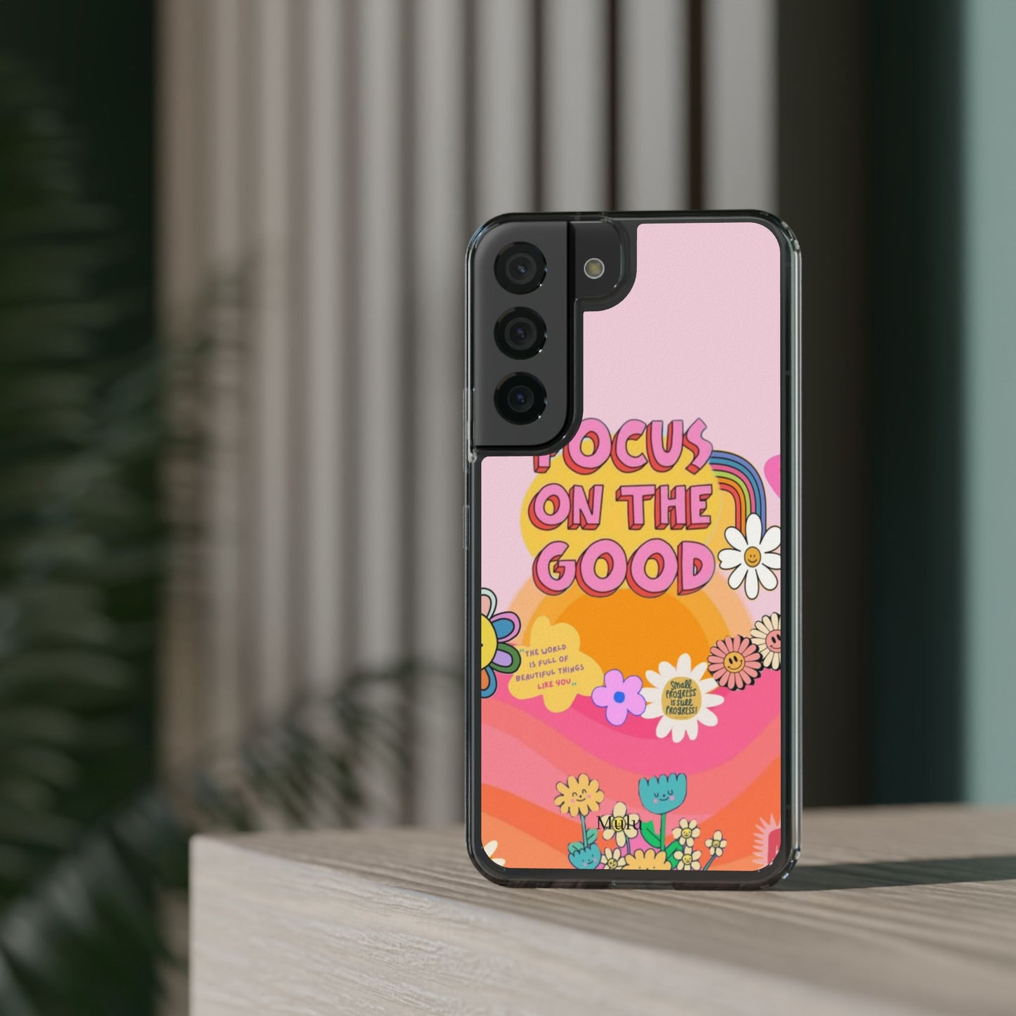 Clear Impact-Resistant Case — "Focus On The Good" Retro Floral Phone Cover
