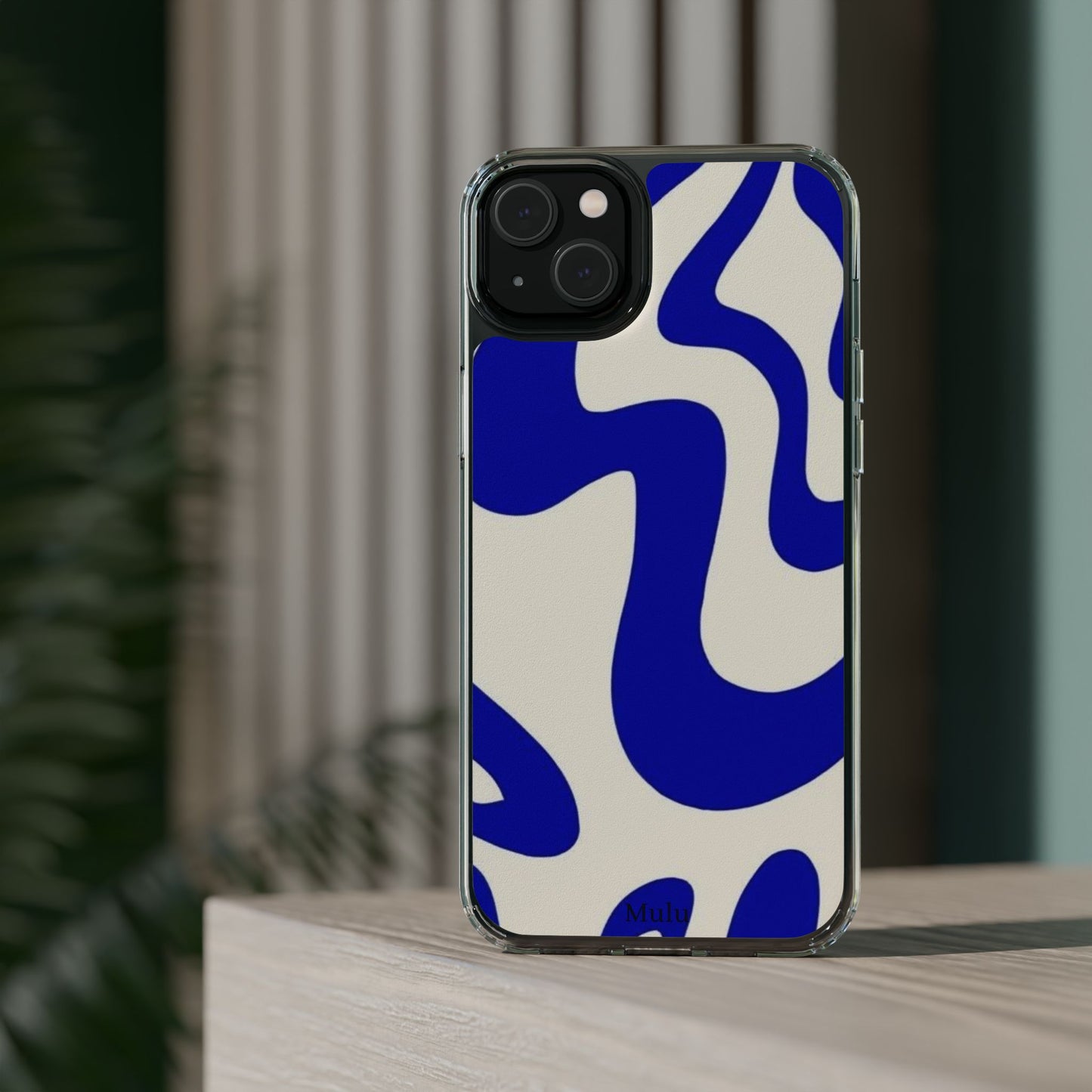 Clear Impact-Resistant Case — Blue Abstract Wavy Pattern