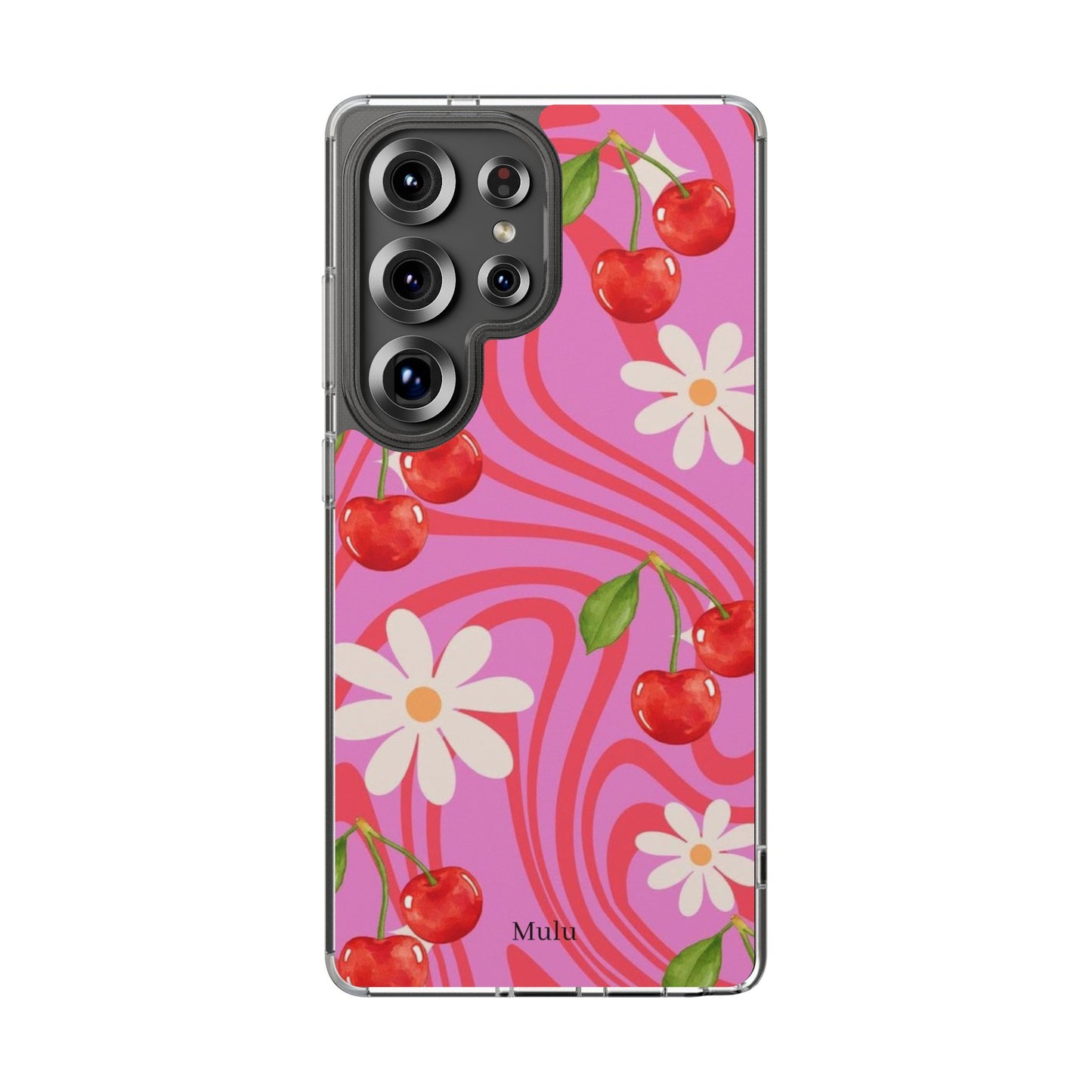 Clear Impact Phone Case — Retro Cherry & Daisy Floral Design