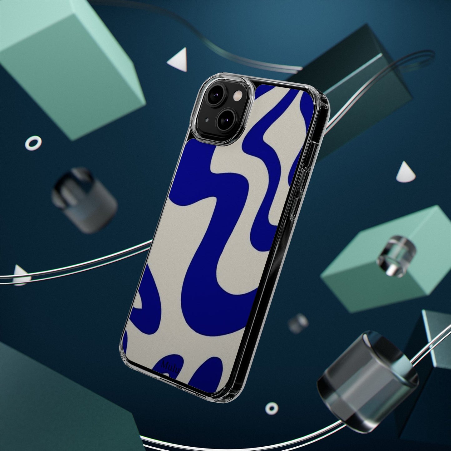 Clear Impact-Resistant Case — Blue Abstract Wavy Pattern