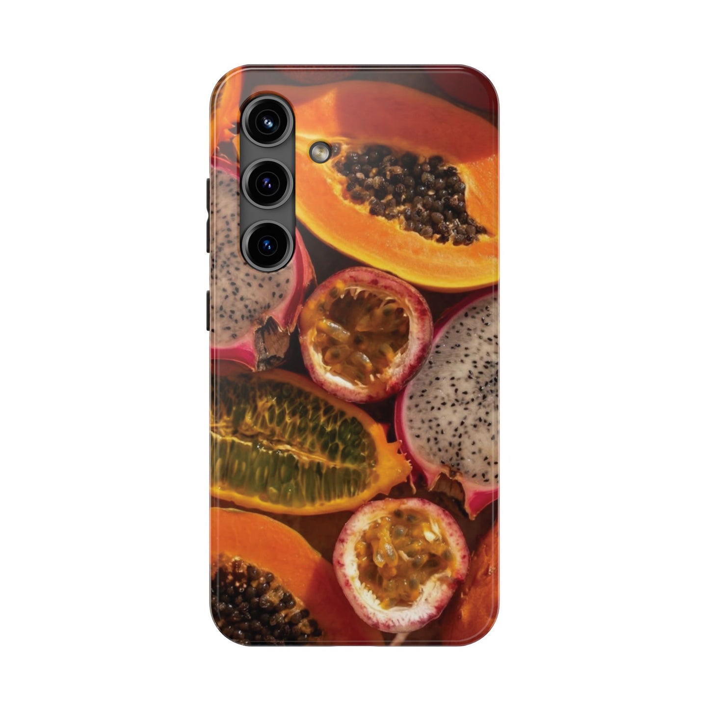 Tropical Fruit Tough Phone Case — Papaya & Dragon Fruit Design