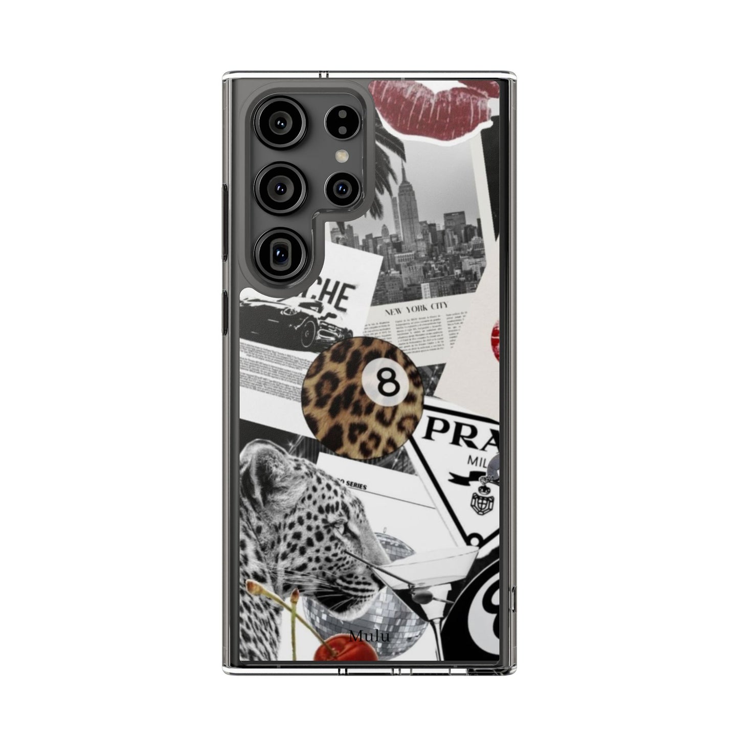 Clear Impact-Resistant Phone Case — Collage Luxury Leopard & Vintage Car Design