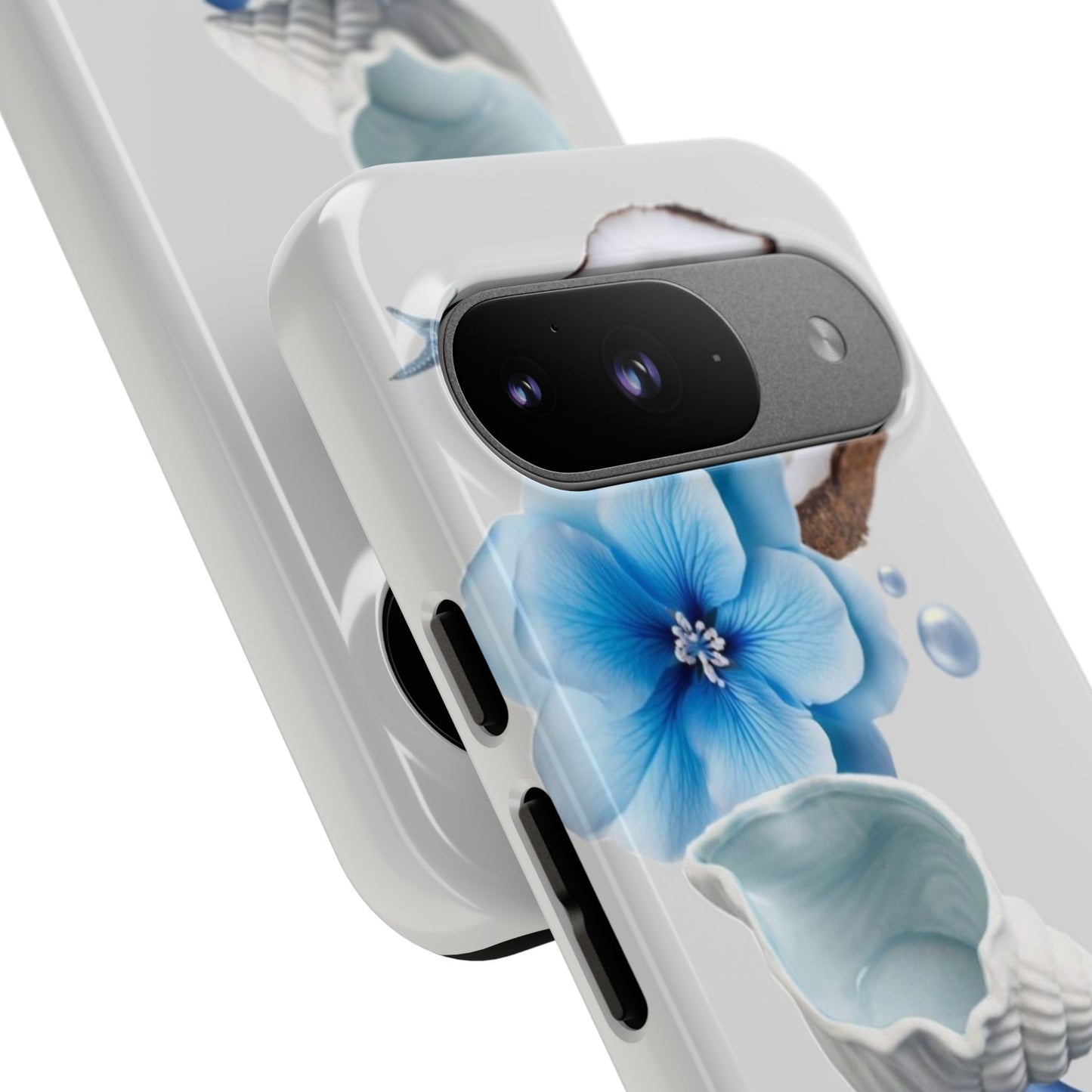 Tropical Blue Floral Phone Case — Coconut, Shell & Starfish Design