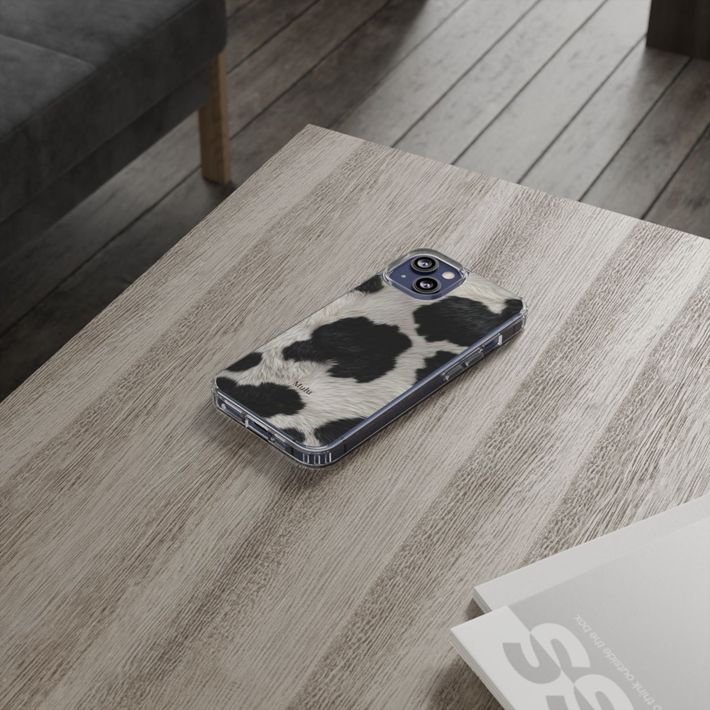 Cow Print Clear Impact Phone Case — Faux Fur Black & White Protection