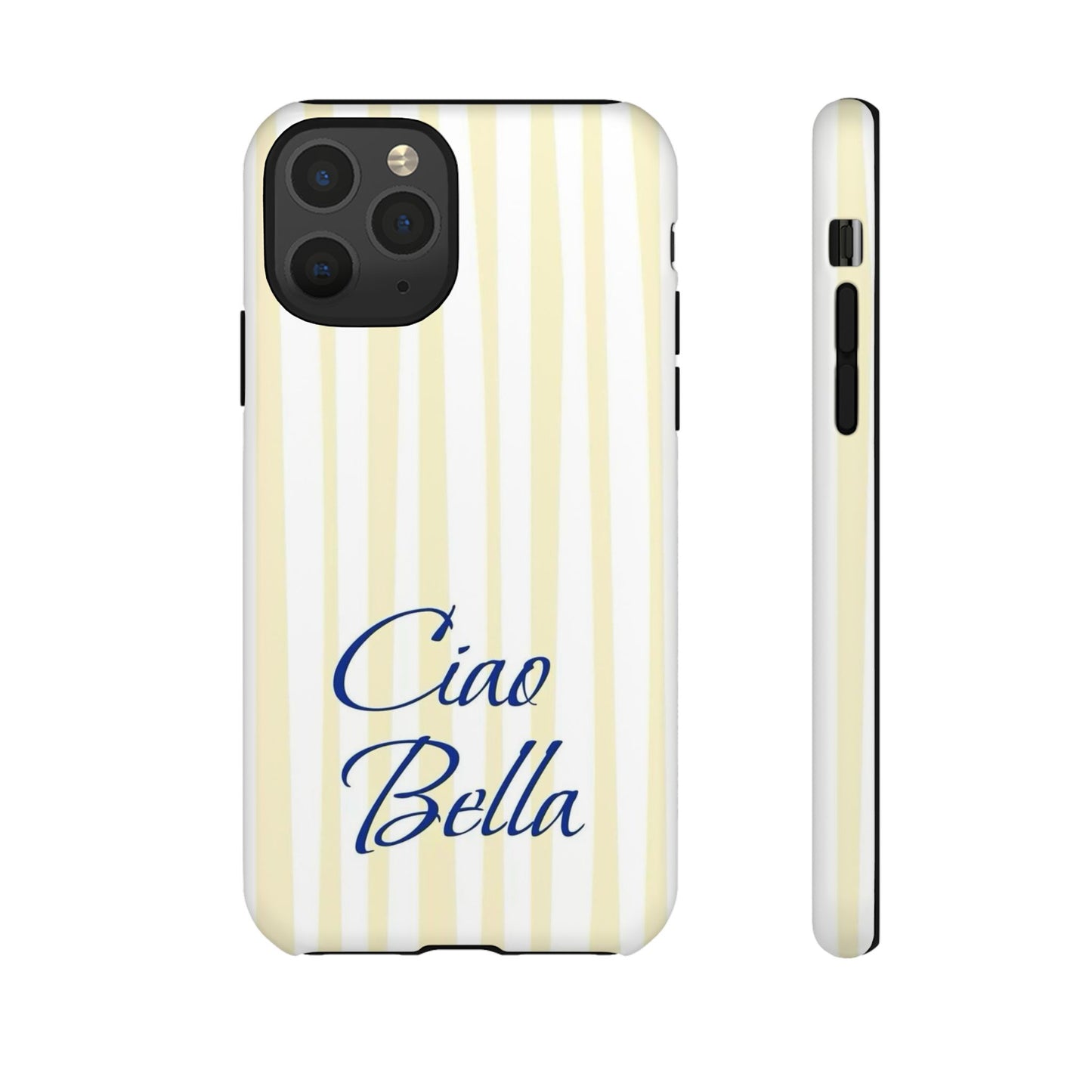 Ciao Bella Phone Case – Striped Elegant Italian Script Protective Cover
