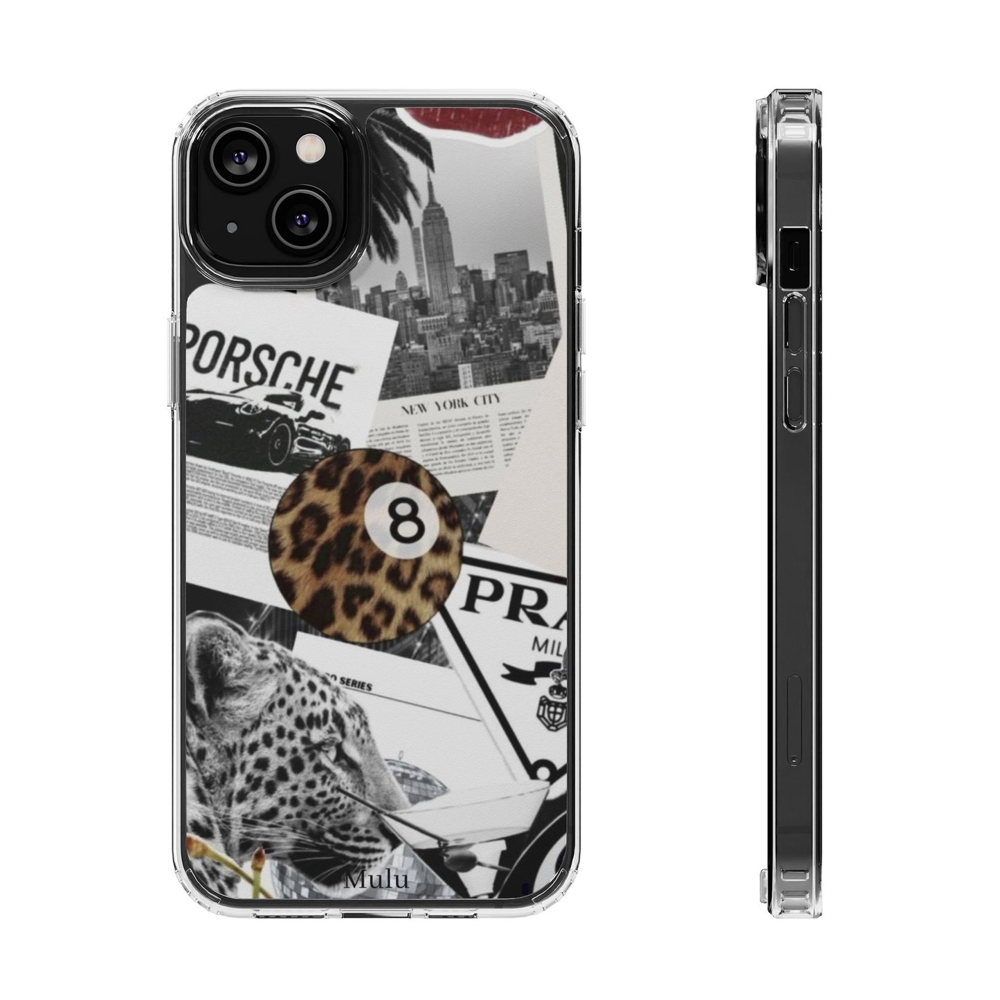 Clear Impact-Resistant Phone Case — Collage Luxury Leopard & Vintage Car Design