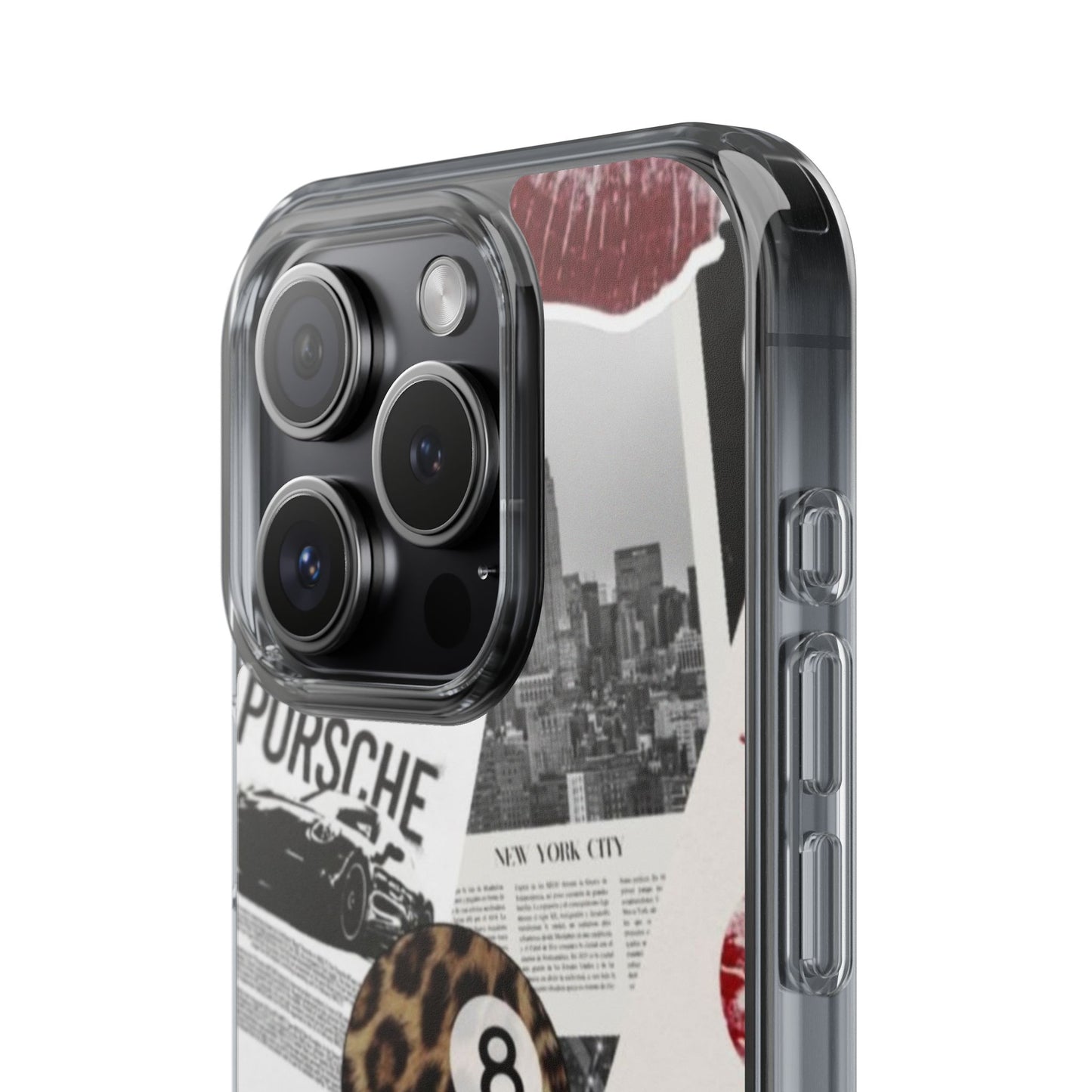 Clear Impact-Resistant Phone Case — Collage Luxury Leopard & Vintage Car Design