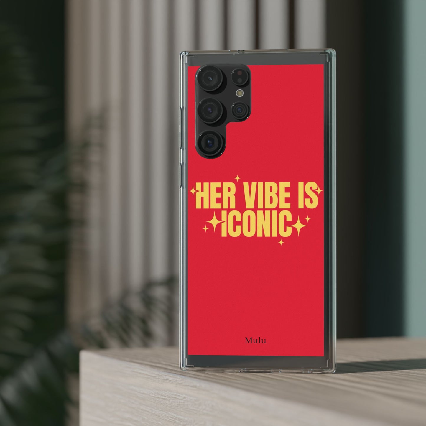 Clear Impact-Resistant Phone Case — "Her Vibe Is Iconic" Red Protective Cover