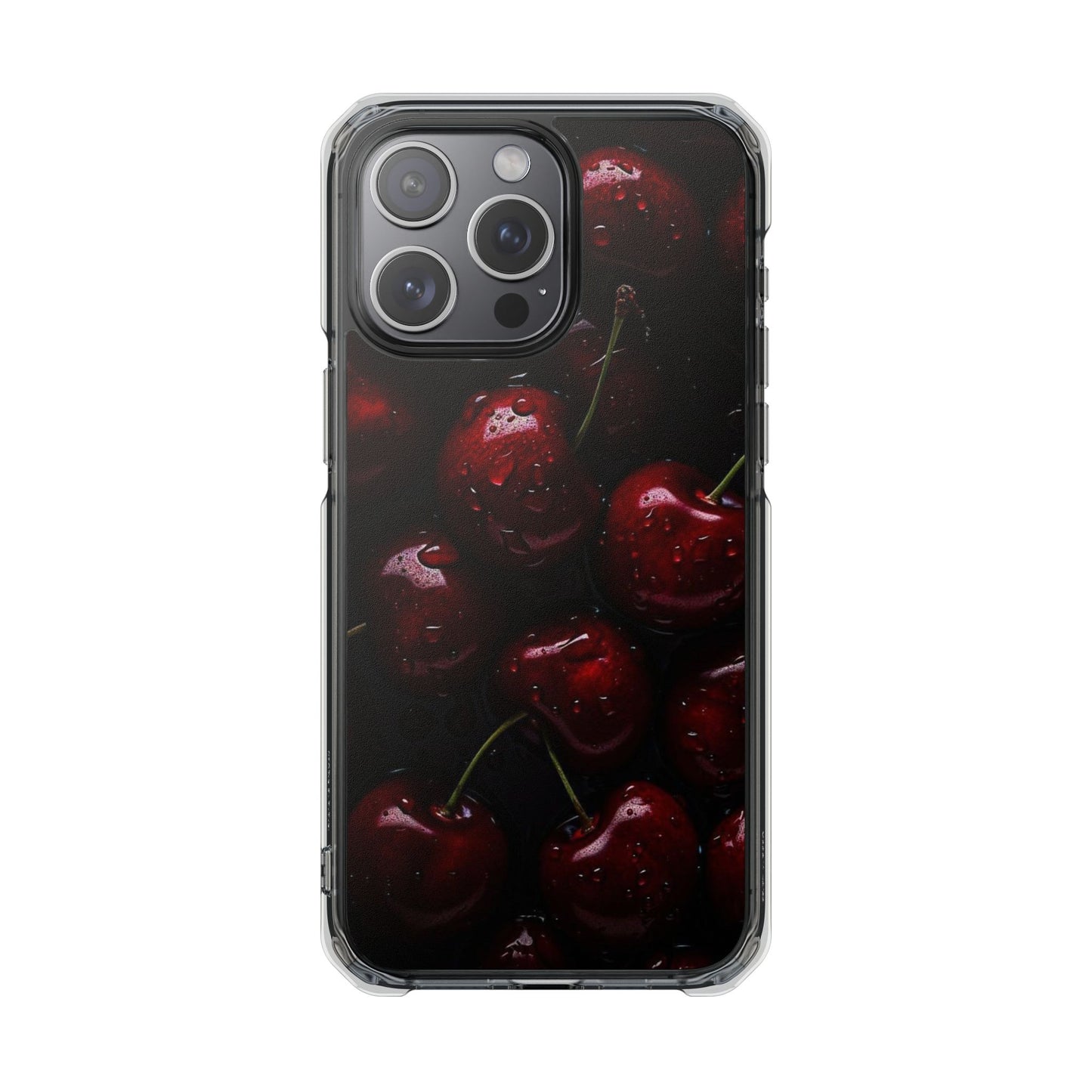 Cherry Pattern Clear Magnetic Phone Case — Dark Red Fruit Design
