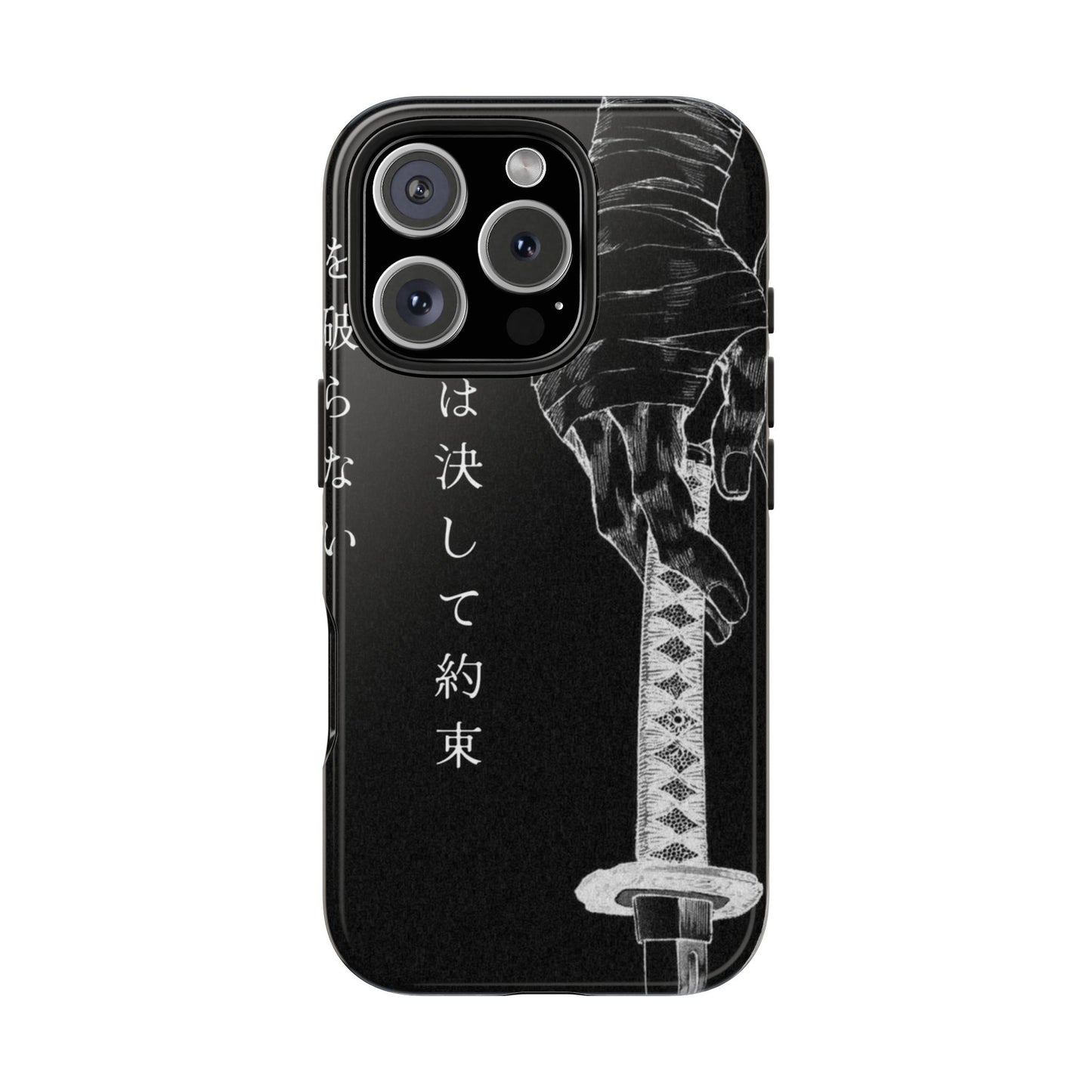 Samurai Vow Tough Phone Case — Black Katana Design with Japanese Text