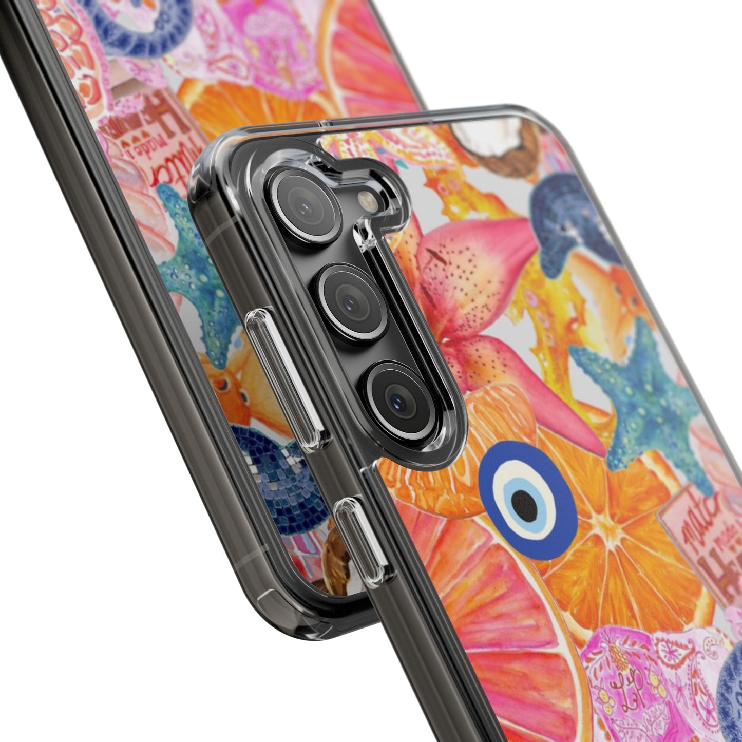 Clear Impact-Resistant Phone Case — Colorful Tropical Collage Design