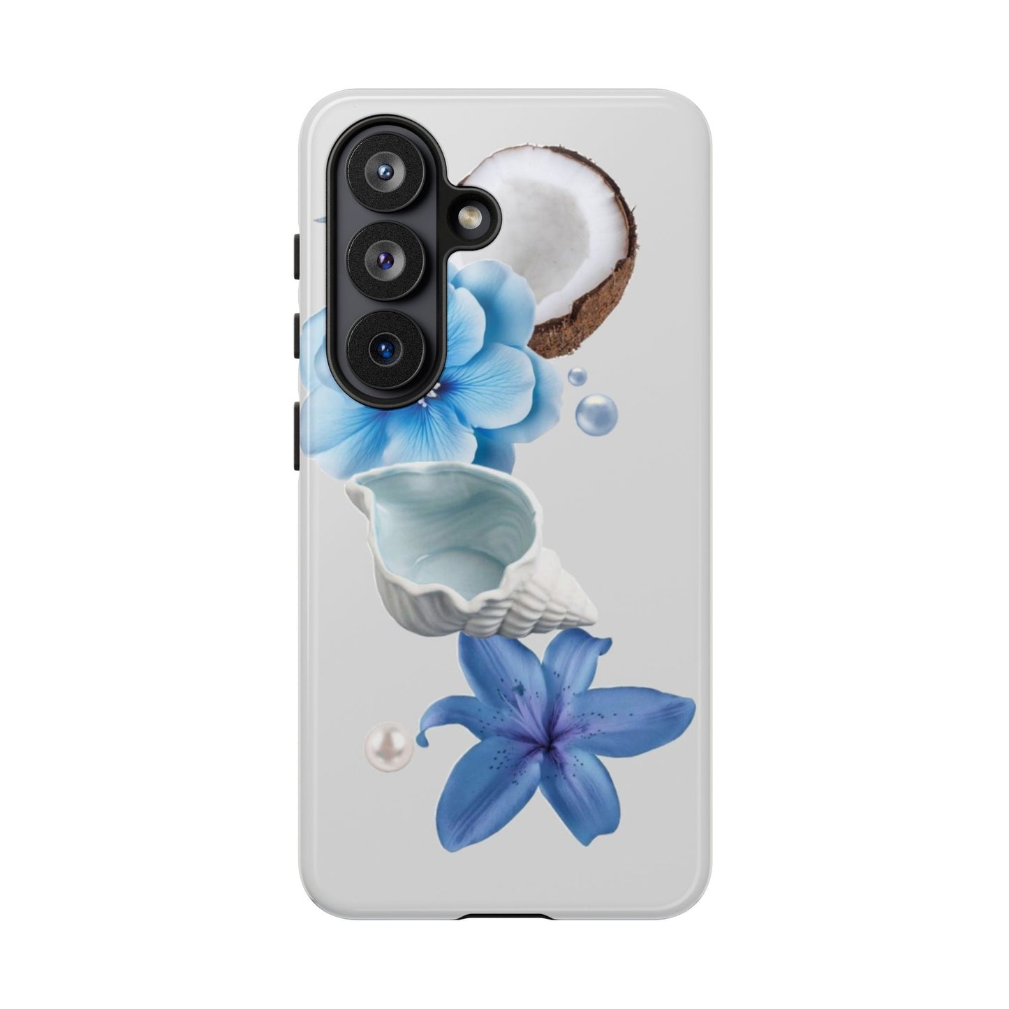 Tropical Blue Floral Phone Case — Coconut, Shell & Starfish Design
