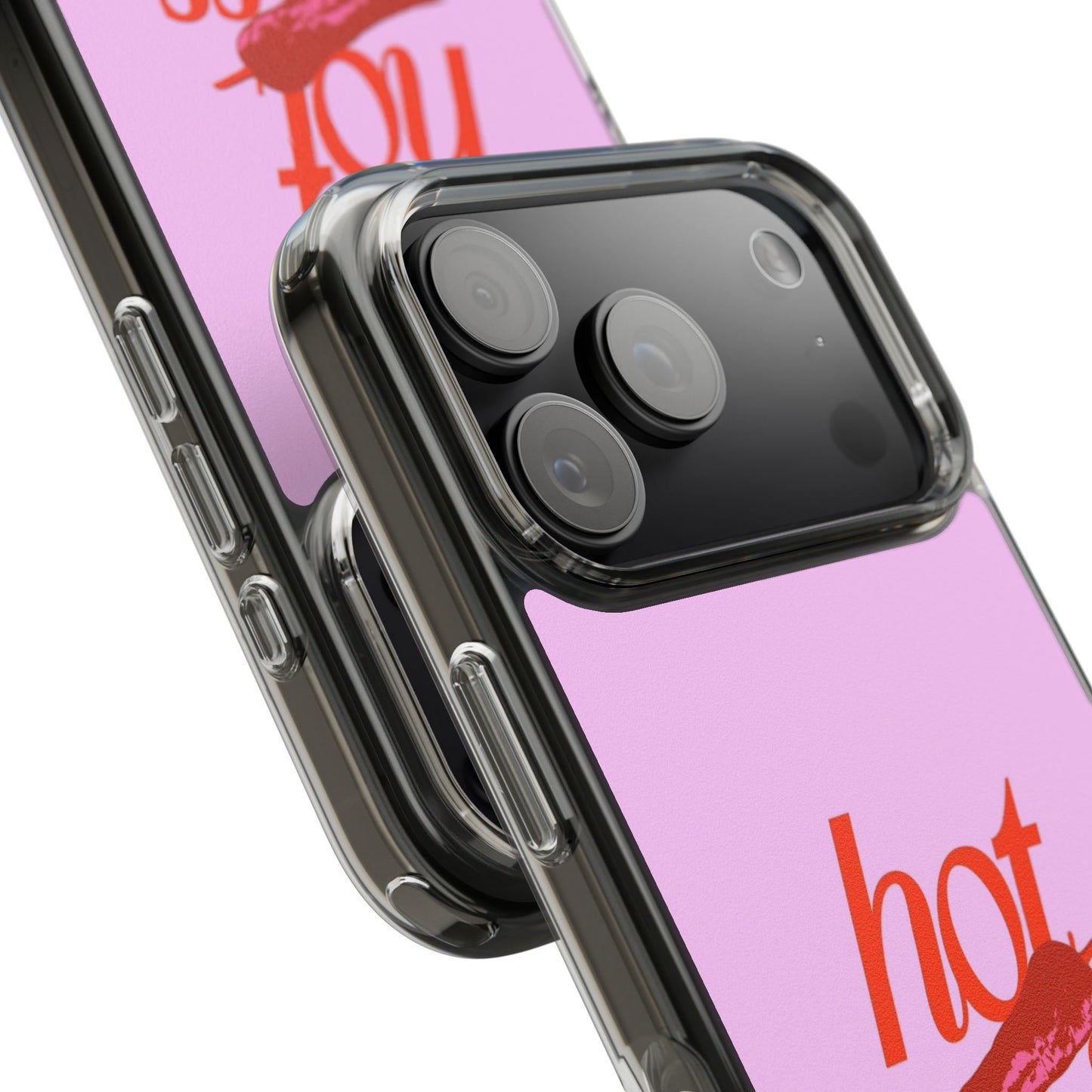 Hot Stuff Clear Impact Phone Case — Pink Retro Typography iPhone Cover