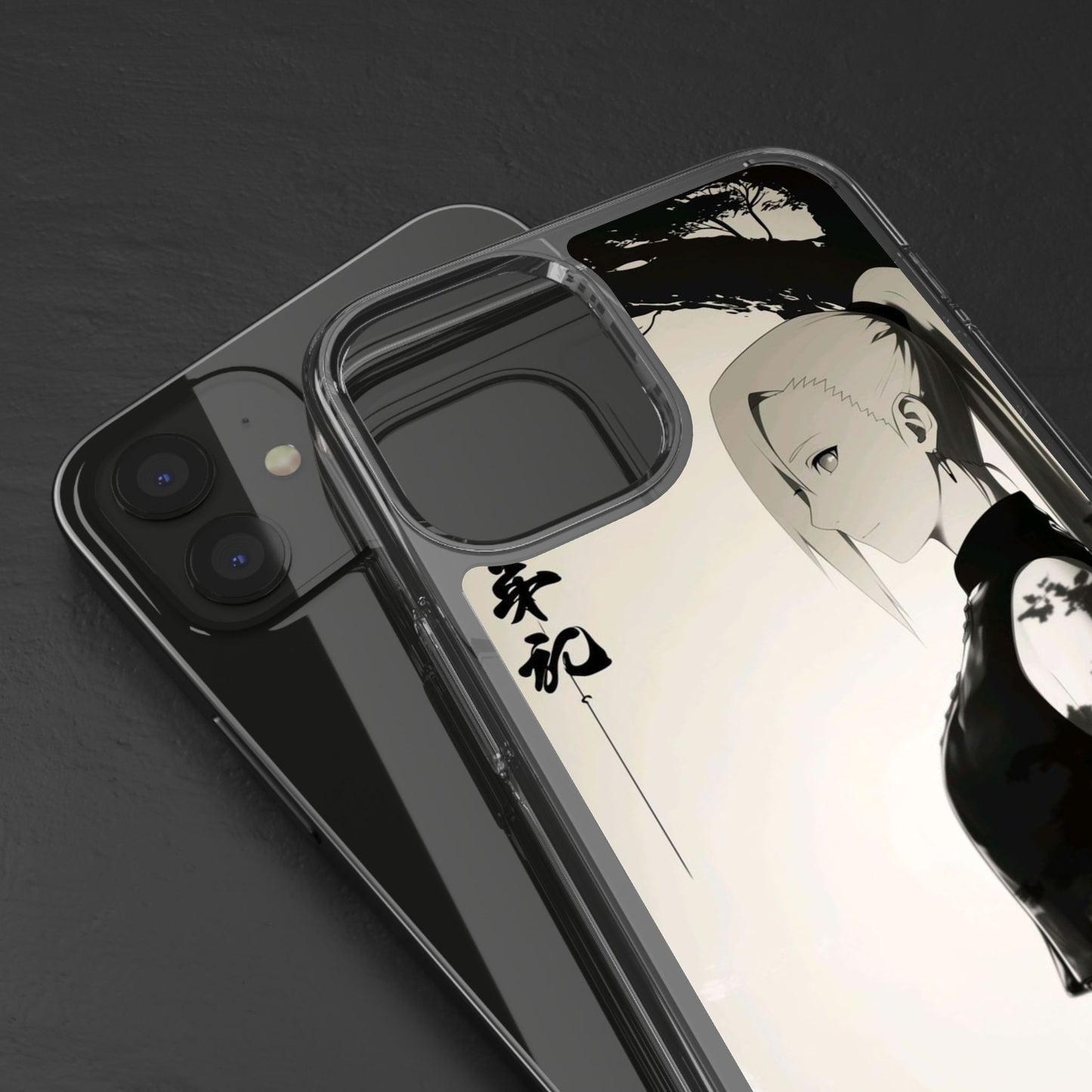 Anime Samurai Clear Phone Case — Monochrome Sumi-E Style