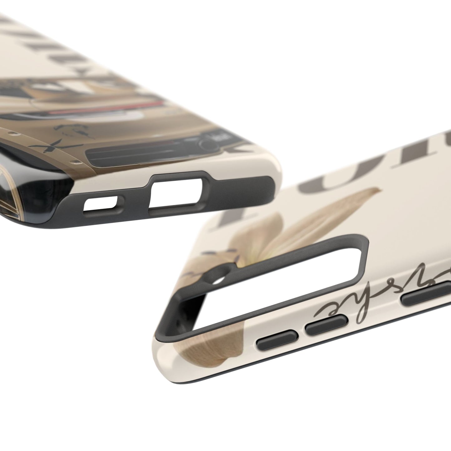 Tough Phone Case — Beige Sports Car Design with 'Tourist' Typography