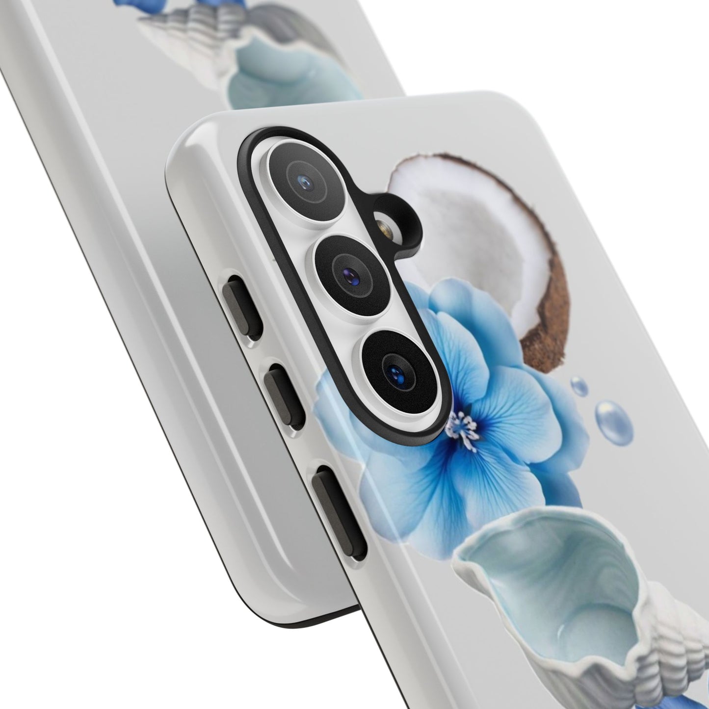 Tropical Blue Floral Phone Case — Coconut, Shell & Starfish Design