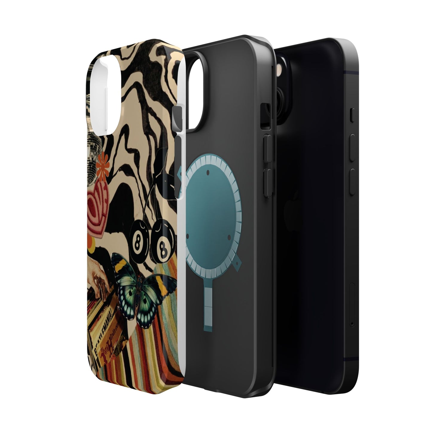 Phone Case — Retro Collage Magnetic Impact-Resistant Case with Butterfly & Zebra Print