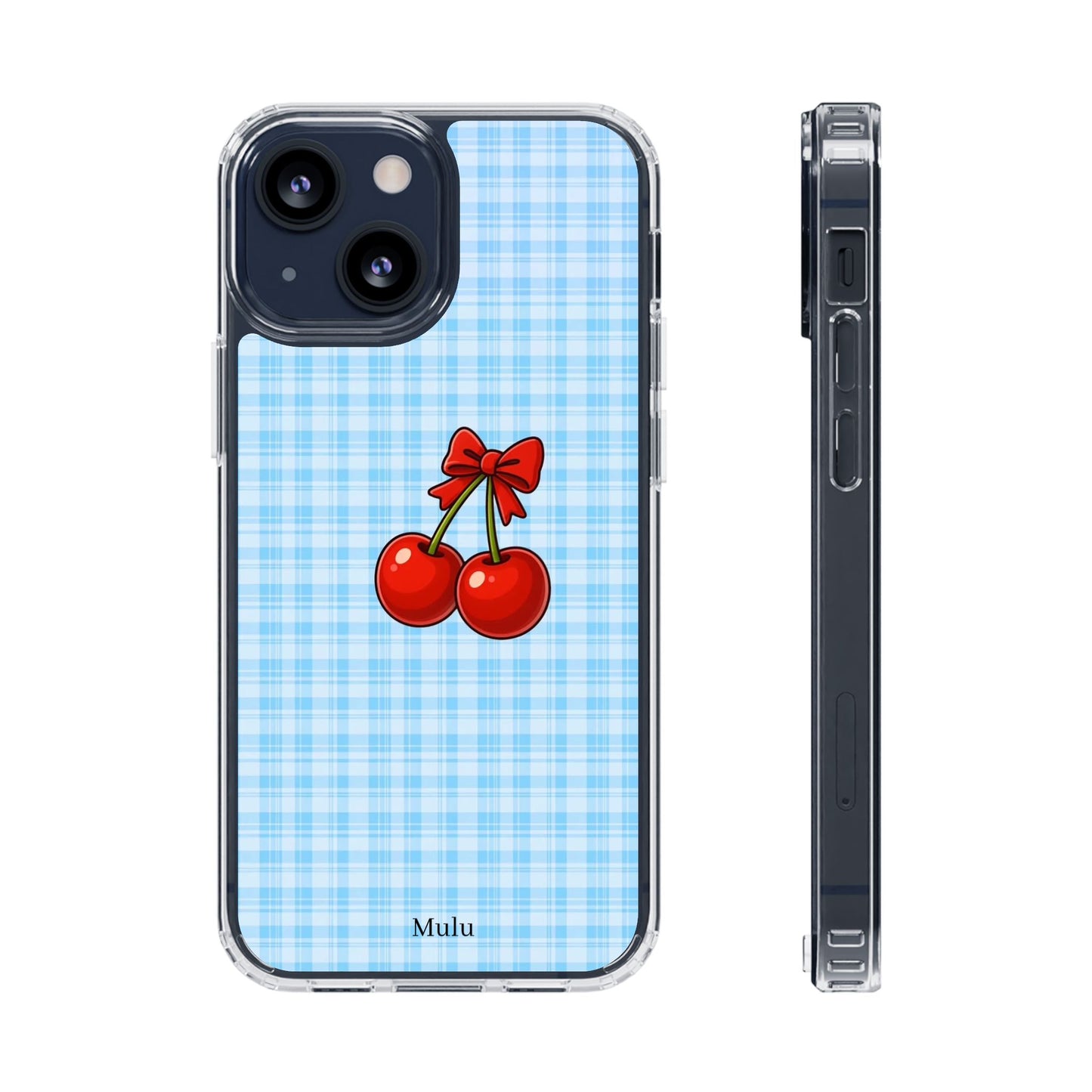 Clear Cherry Gingham Phone Case — Impact-Resistant Clear Case with Red Cherry Design