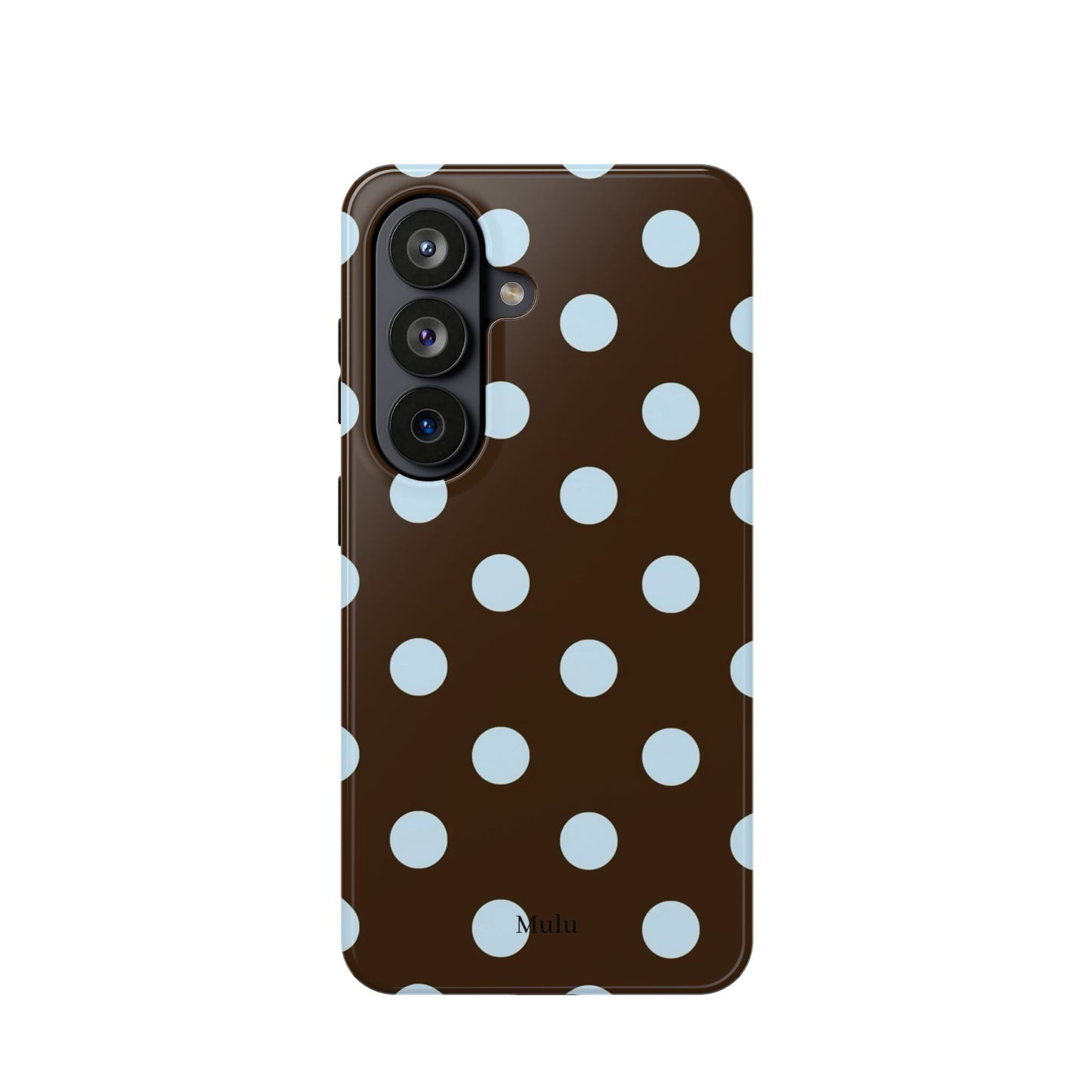 Polka Dot Magnetic Phone Case — Brown with Light Blue Dots, Impact-Resistant