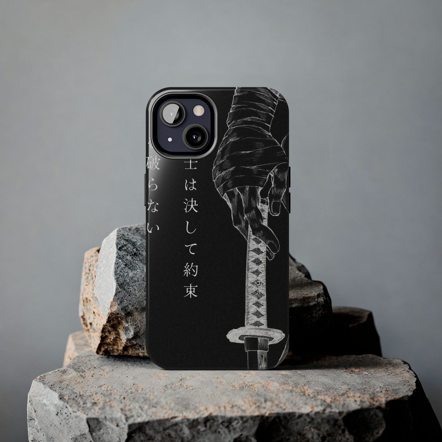 Samurai Vow Tough Phone Case — Black Katana Design with Japanese Text
