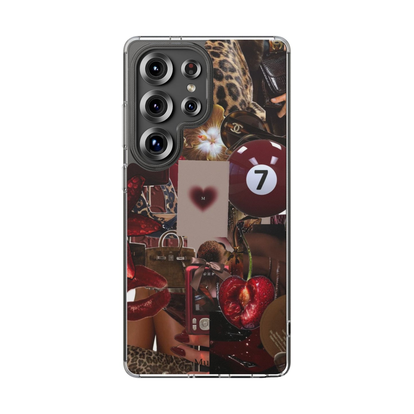 Clear Impact-Resistant Phone Case — Retro Cherry Collage Design