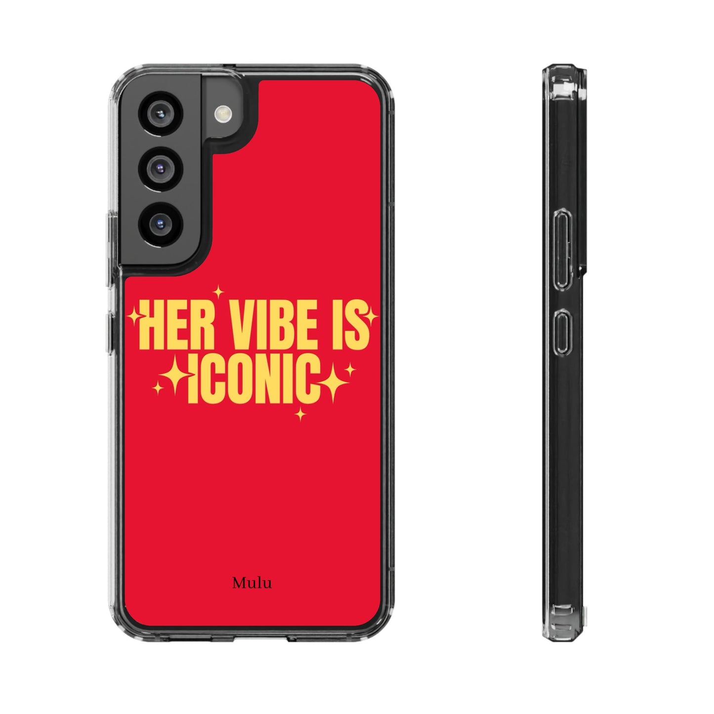 Clear Impact-Resistant Phone Case — "Her Vibe Is Iconic" Red Protective Cover