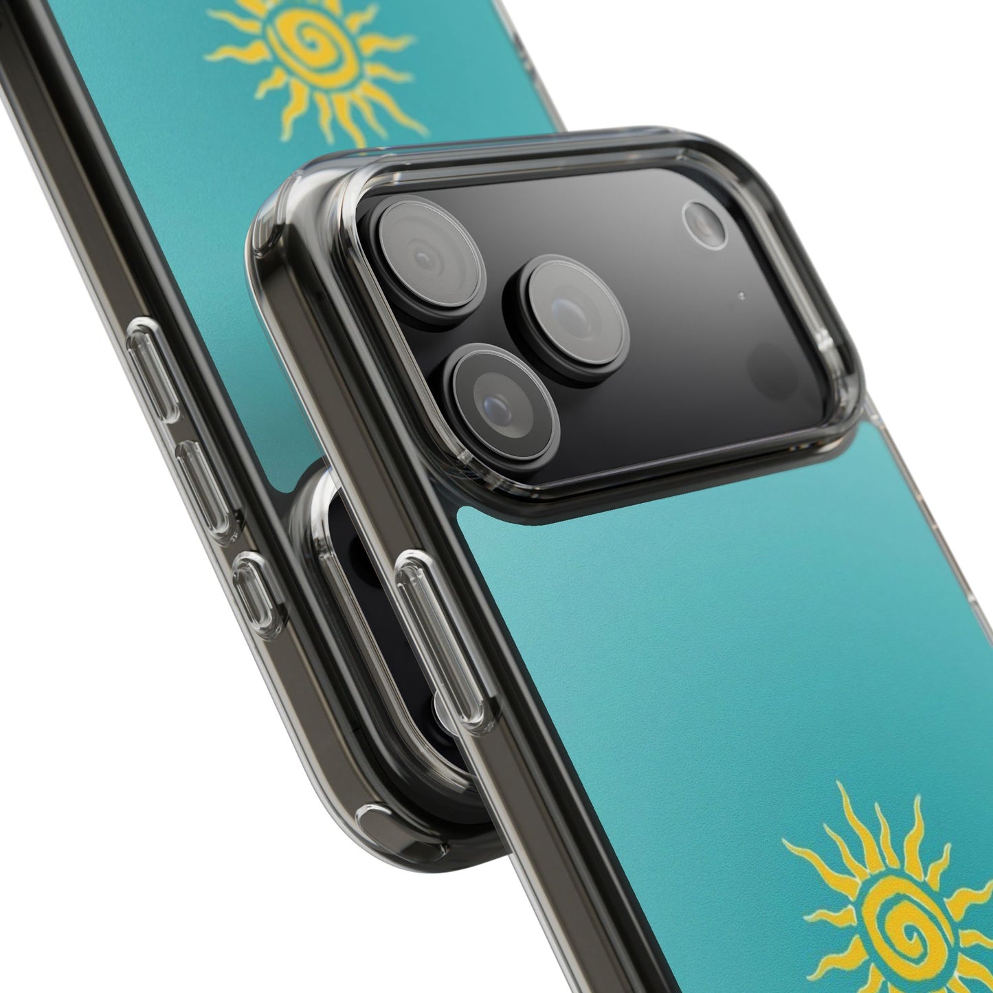 Clear Impact-Resistant Phone Case — Yellow Sun on Teal Gradient