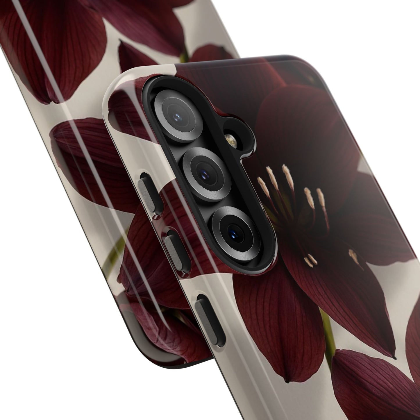 Amaryllis Noir Tough Phone Case — Dark Burgundy Floral Protective Cover