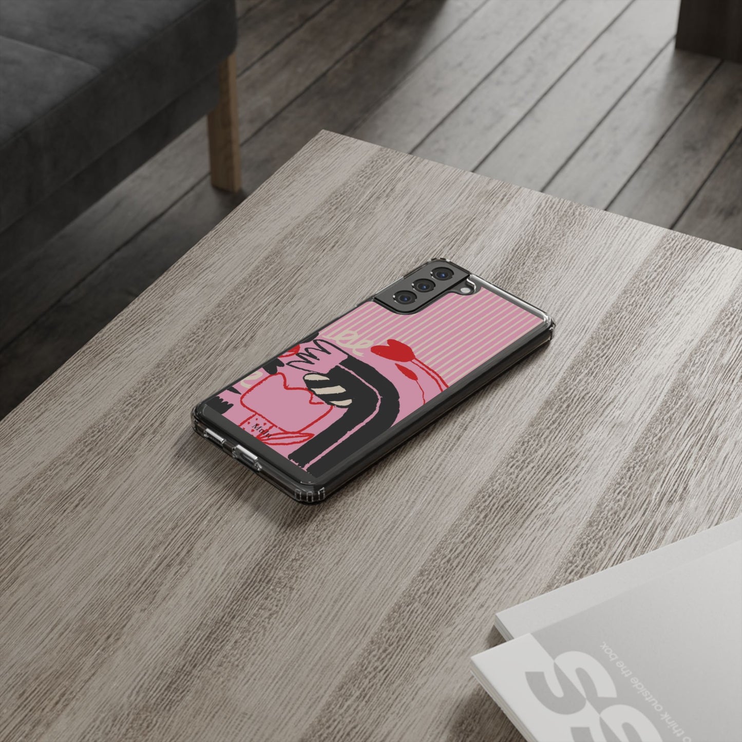 Clear Impact-Resistant Case — Pink Cute Heart Cartoon Design