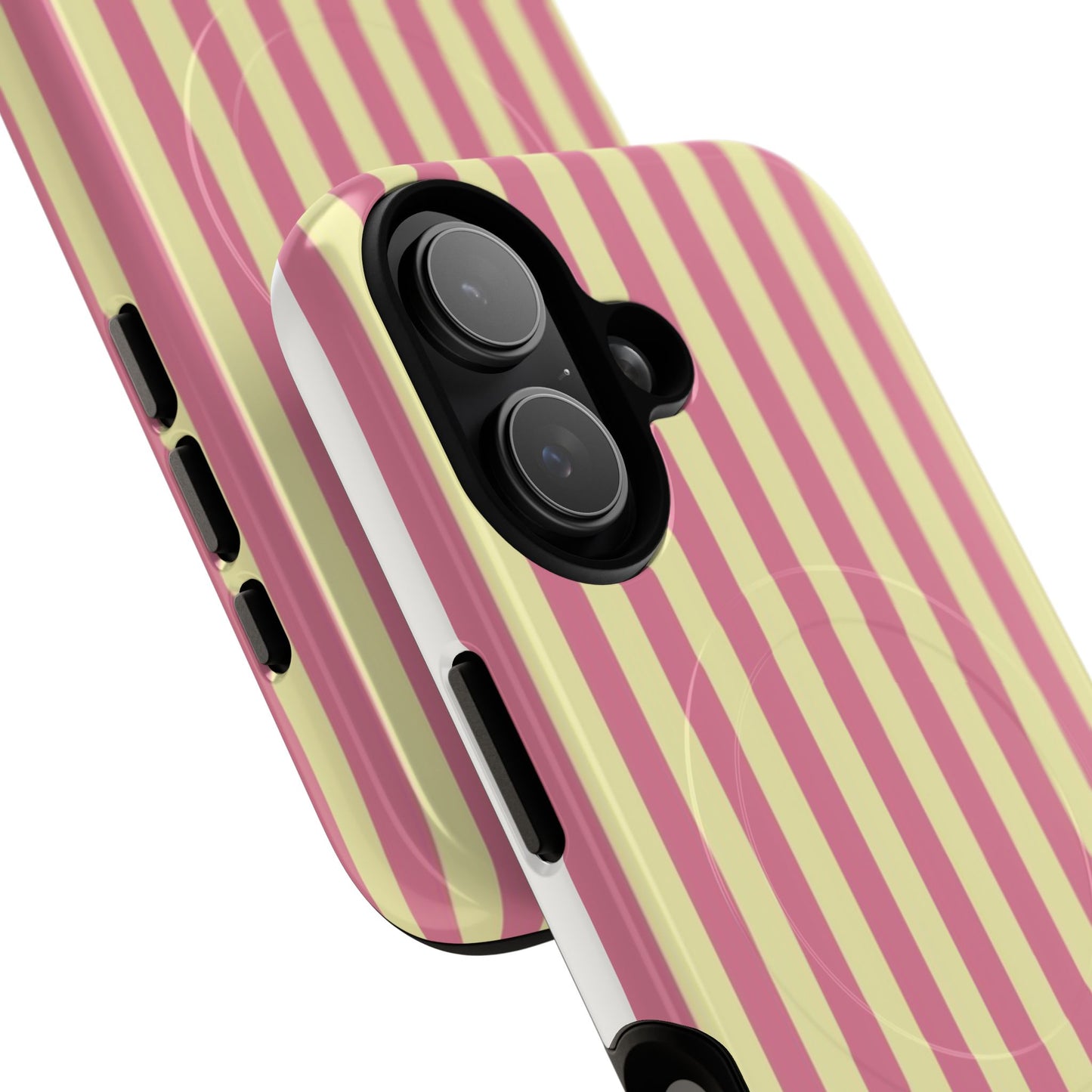 Striped Pink & Yellow Magnetic Tough Phone Case — Retro Pastel Protection