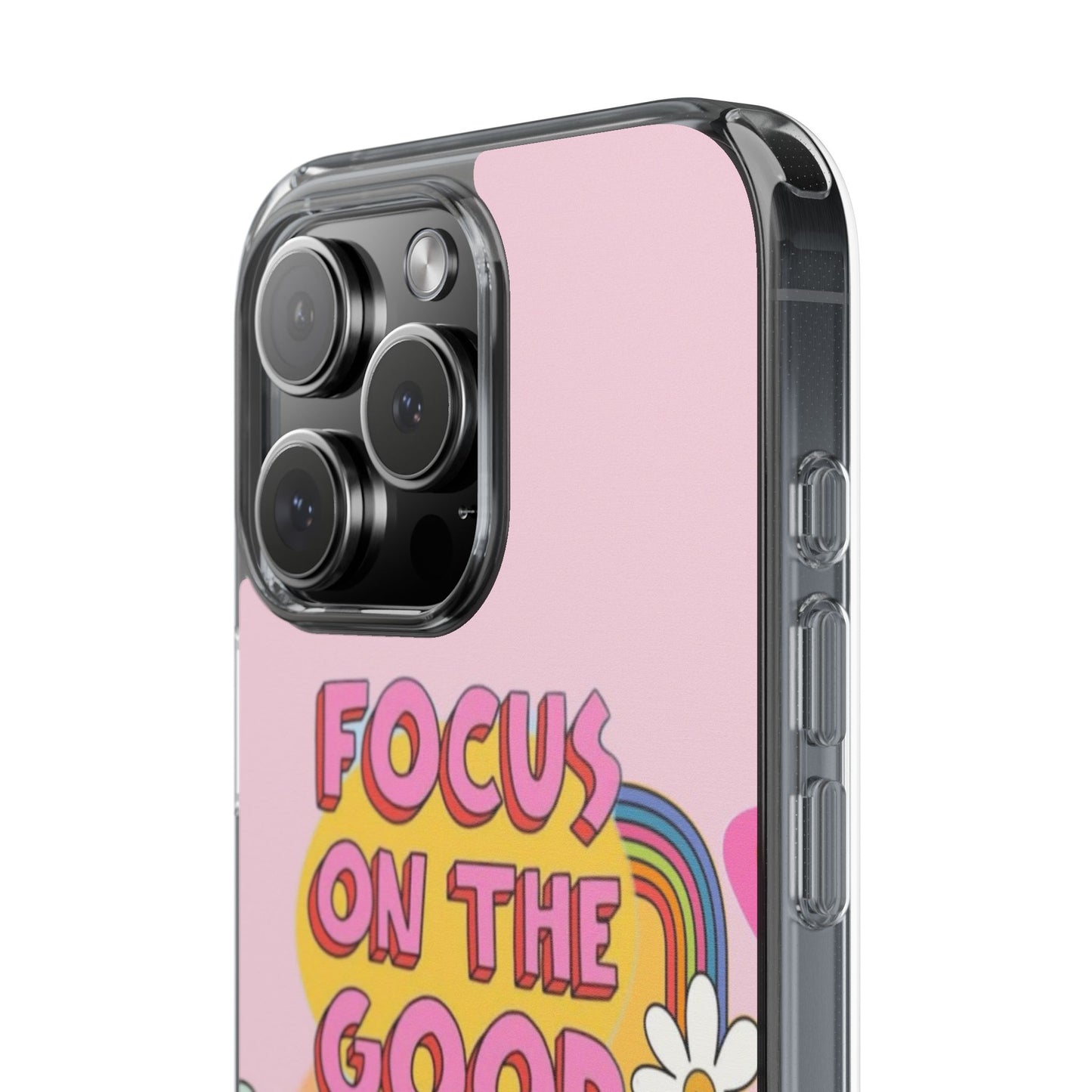 Clear Impact-Resistant Case — "Focus On The Good" Retro Floral Phone Cover