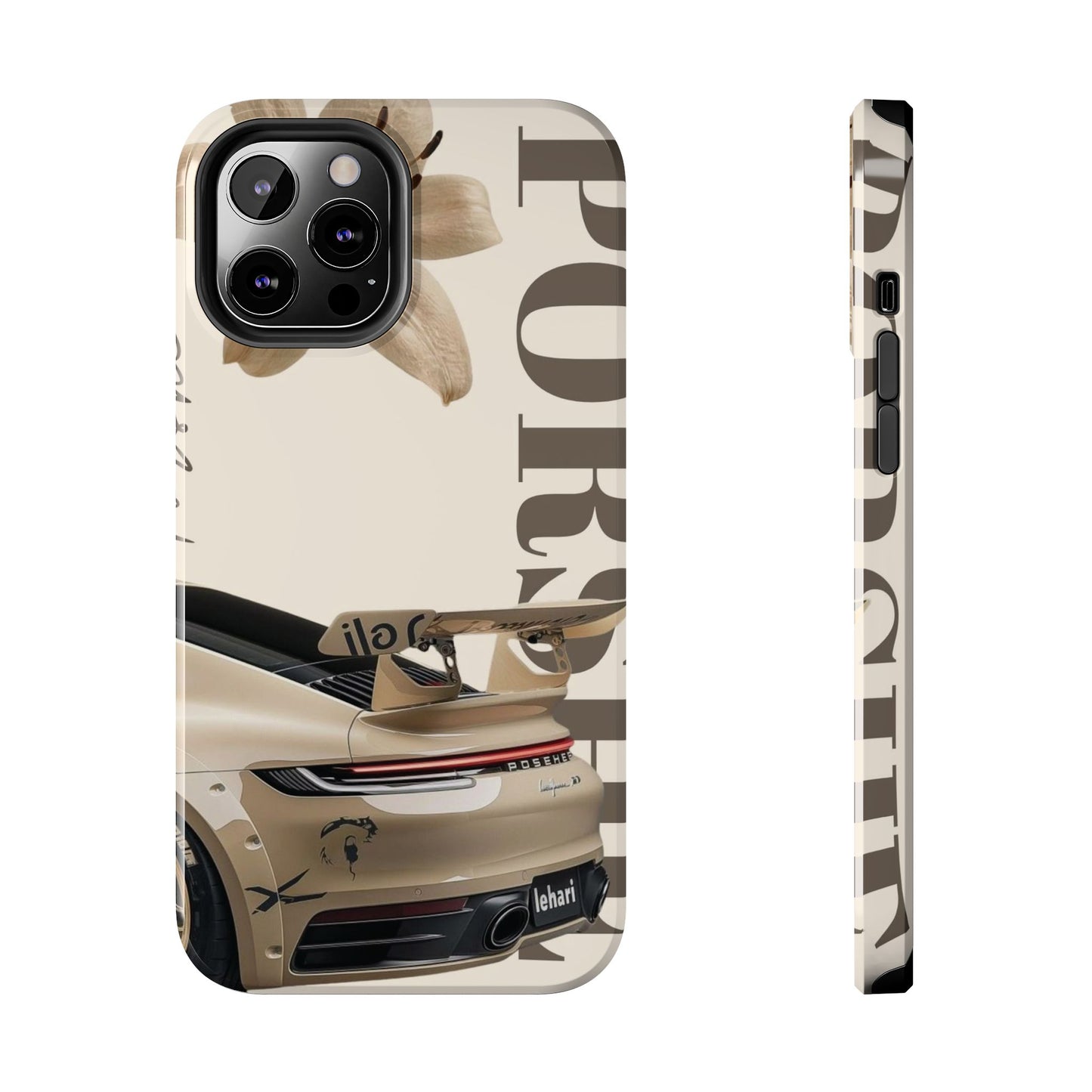 Tough Phone Case — Beige Sports Car Design with 'Tourist' Typography