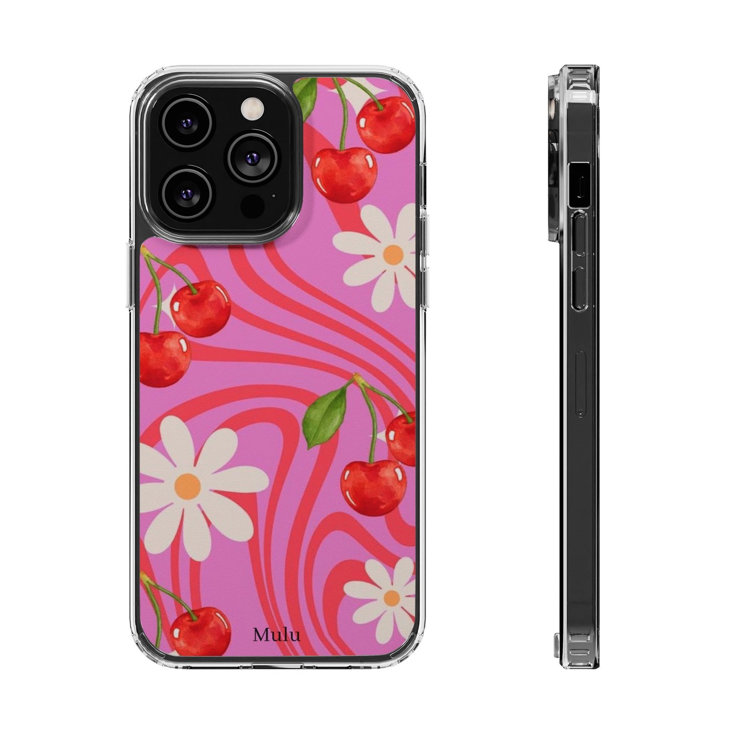 Clear Impact Phone Case — Retro Cherry & Daisy Floral Design