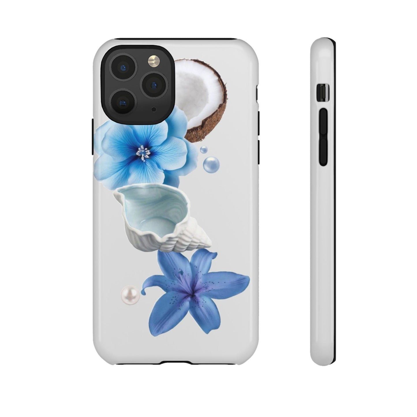 Tropical Blue Floral Phone Case — Coconut, Shell & Starfish Design