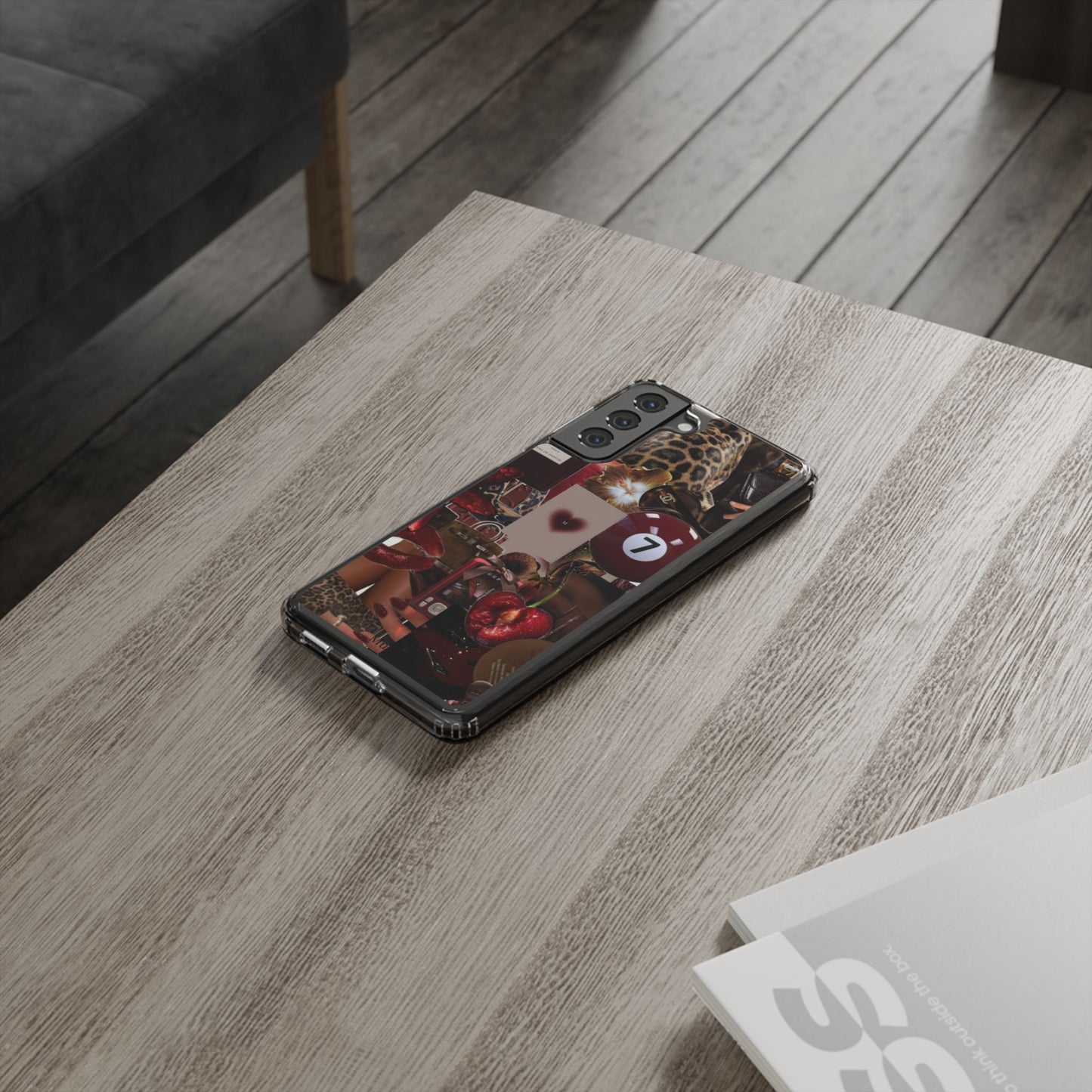 Clear Impact-Resistant Phone Case — Retro Cherry Collage Design