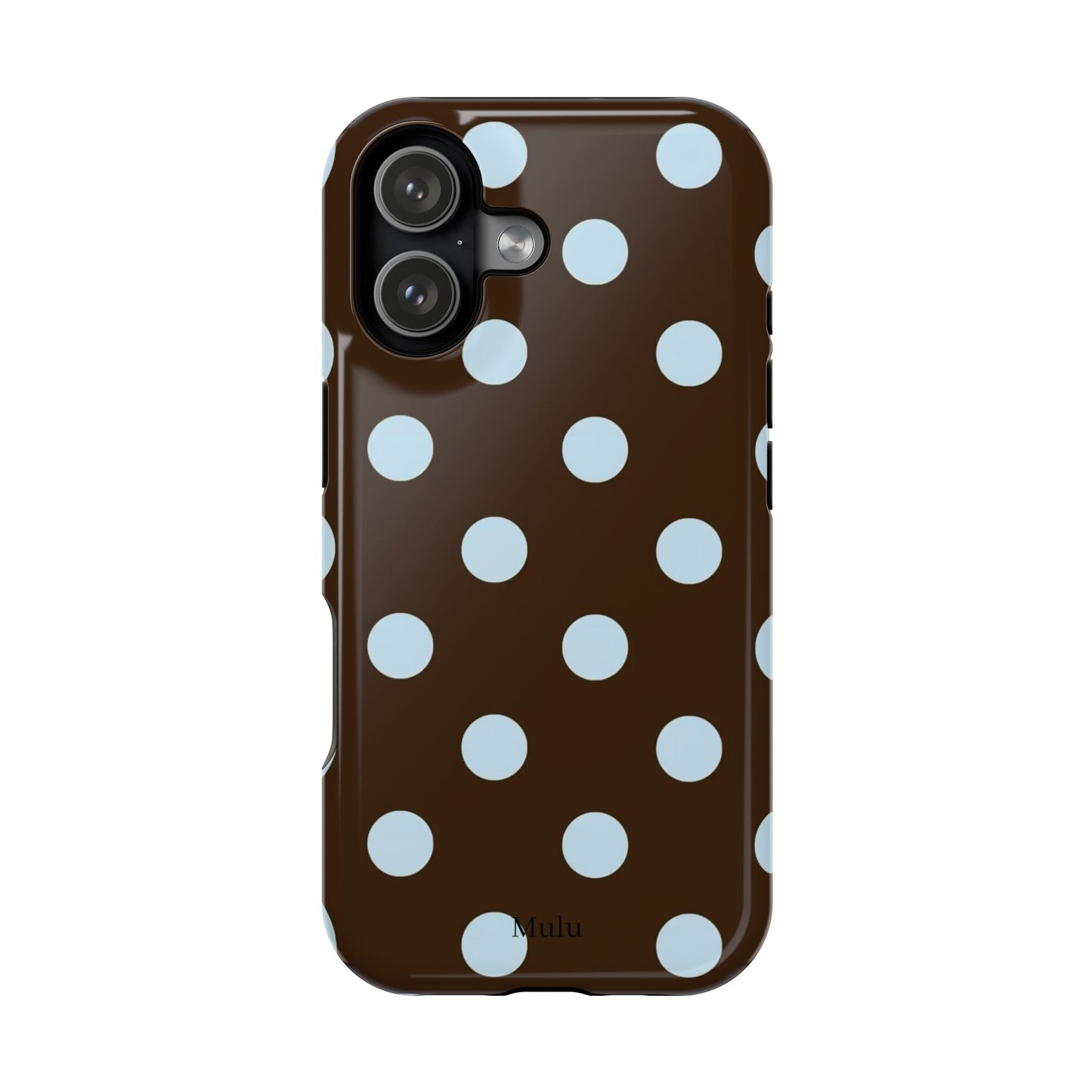 Polka Dot Magnetic Phone Case — Brown with Light Blue Dots, Impact-Resistant