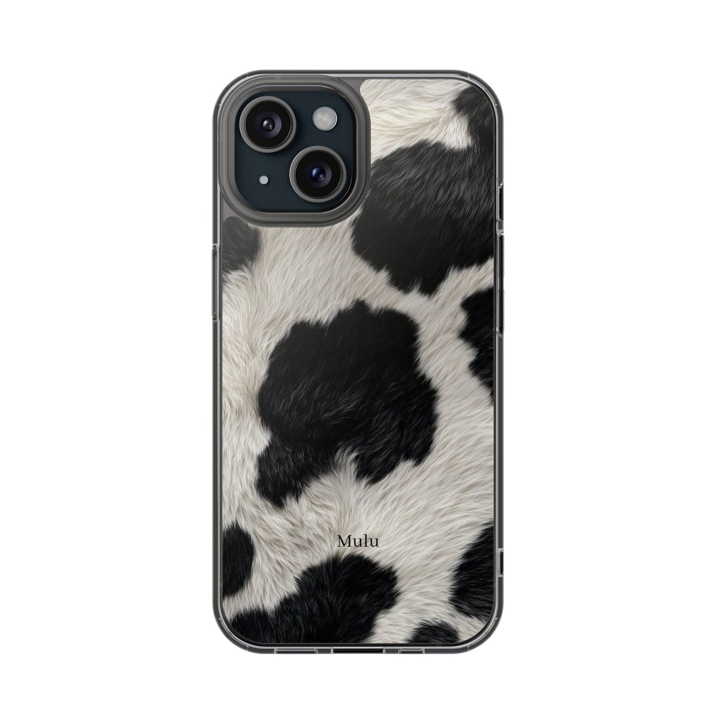 Cow Print Clear Impact Phone Case — Faux Fur Black & White Protection